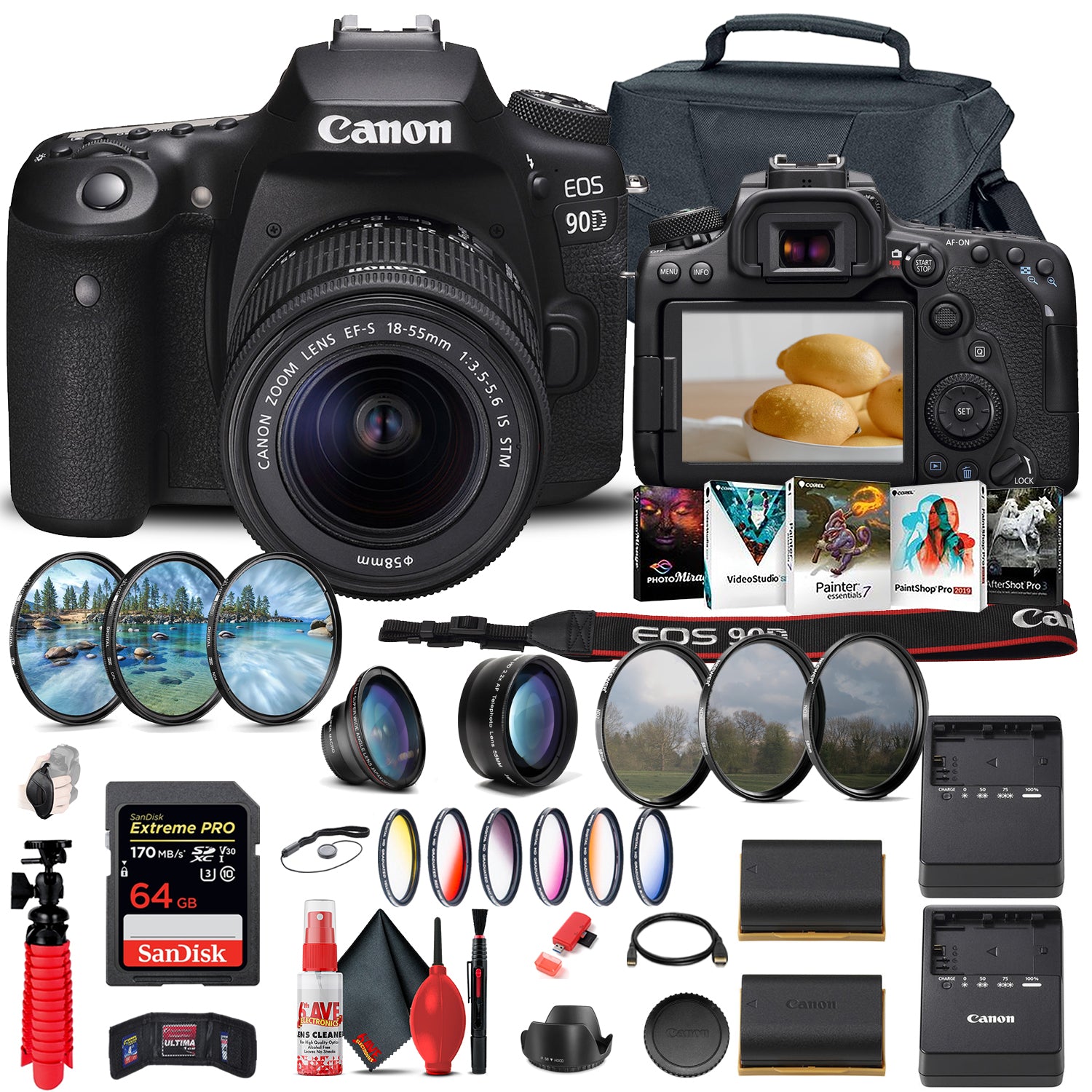 Canon EOS 90D DSLR Camera with 18-55mm Lens (3616C009) + Canon EF 24-70mm Lens
