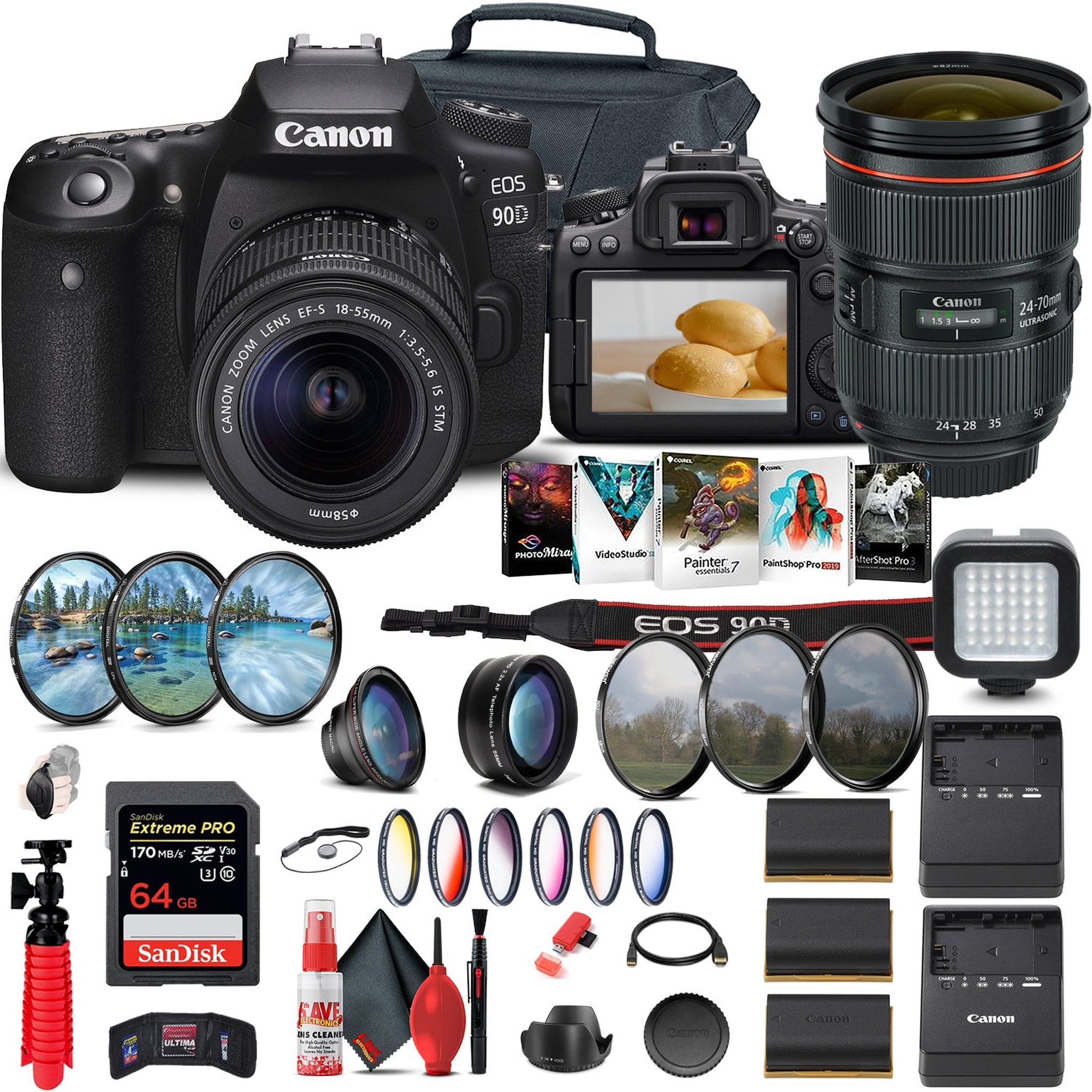 Canon EOS 90D DSLR Camera with 18-55mm Lens 3616C009 + Canon EF 24-70mm Lens - Reconditioned Canon