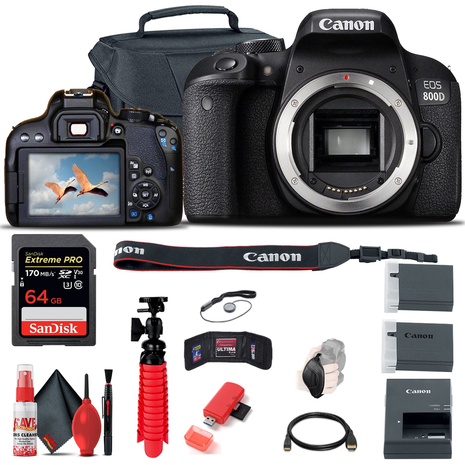 Canon EOS Rebel 800D / T7i DSLR Camera + 64GB Memory Card + Case + More