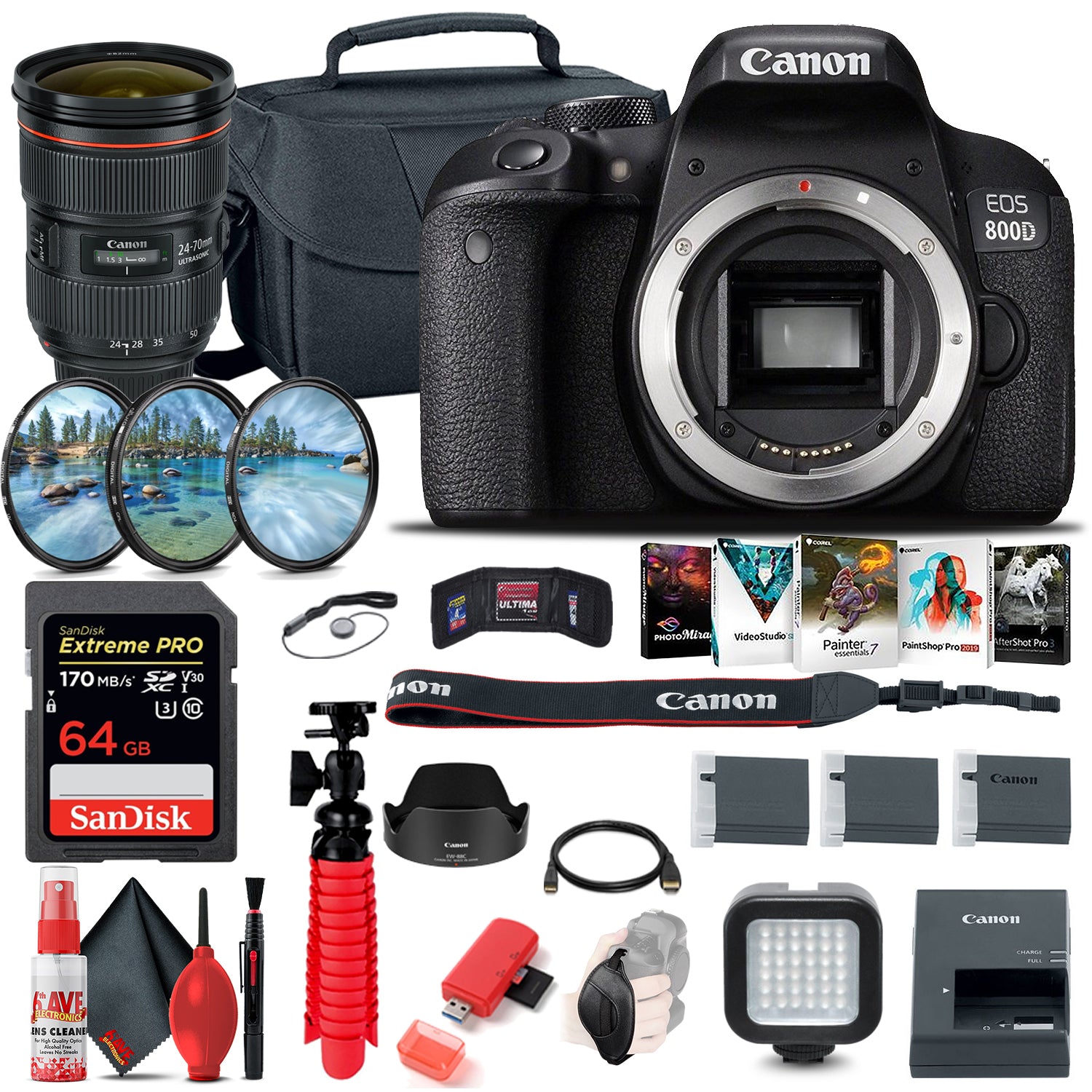 Canon EOS Rebel 800D / T7i DSLR Camera (Body Only) + EF 24-70mm Lens Ultimate Bundle