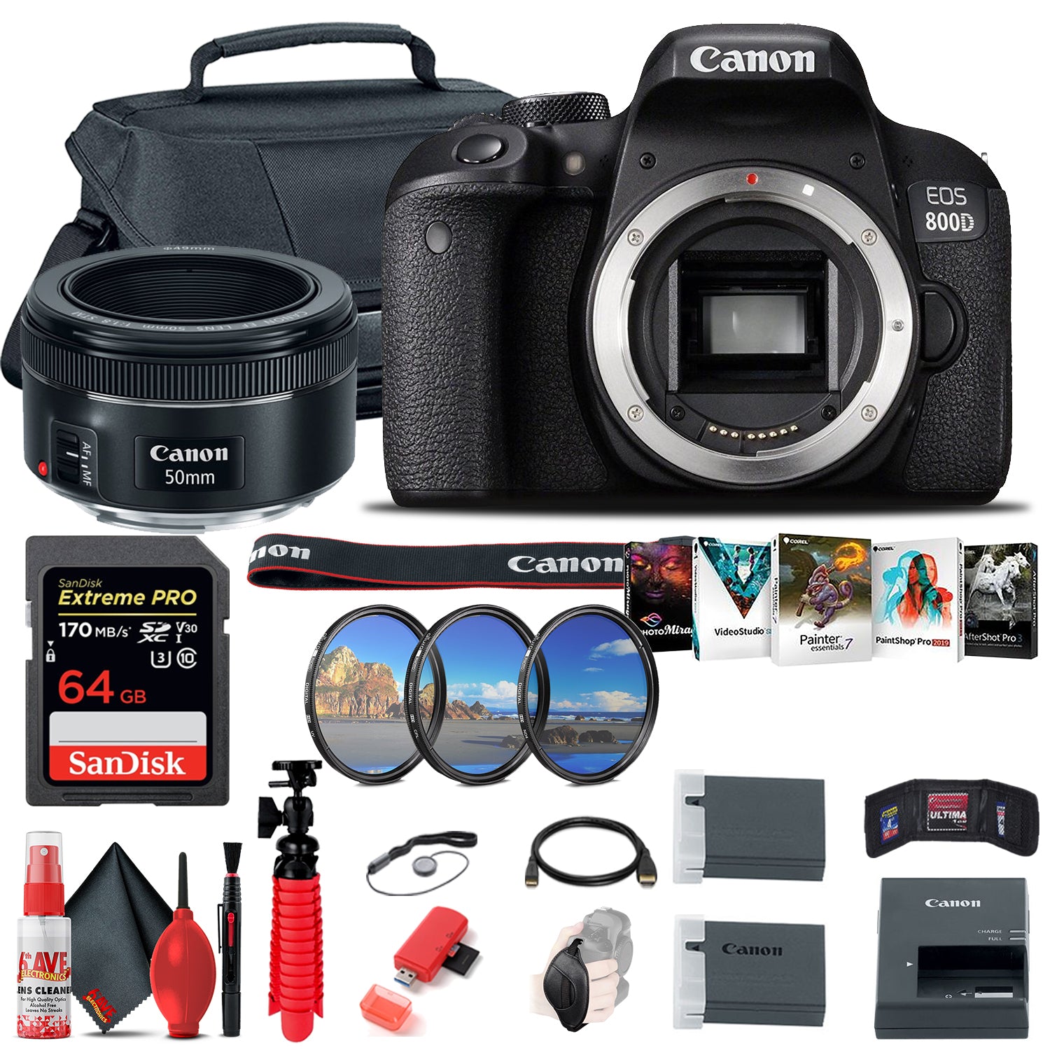 Canon EOS Rebel 800D / T7i DSLR Camera + Canon EF 50mm Lens + 64GB Graphic Bundle