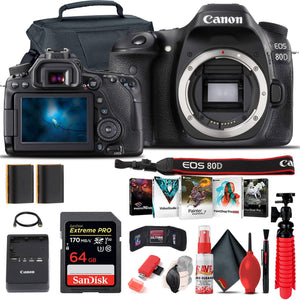 Canon EOS 80D DSLR Camera Body Only 1263C004 + 64GB Card + Case + More - Reconditioned Canon