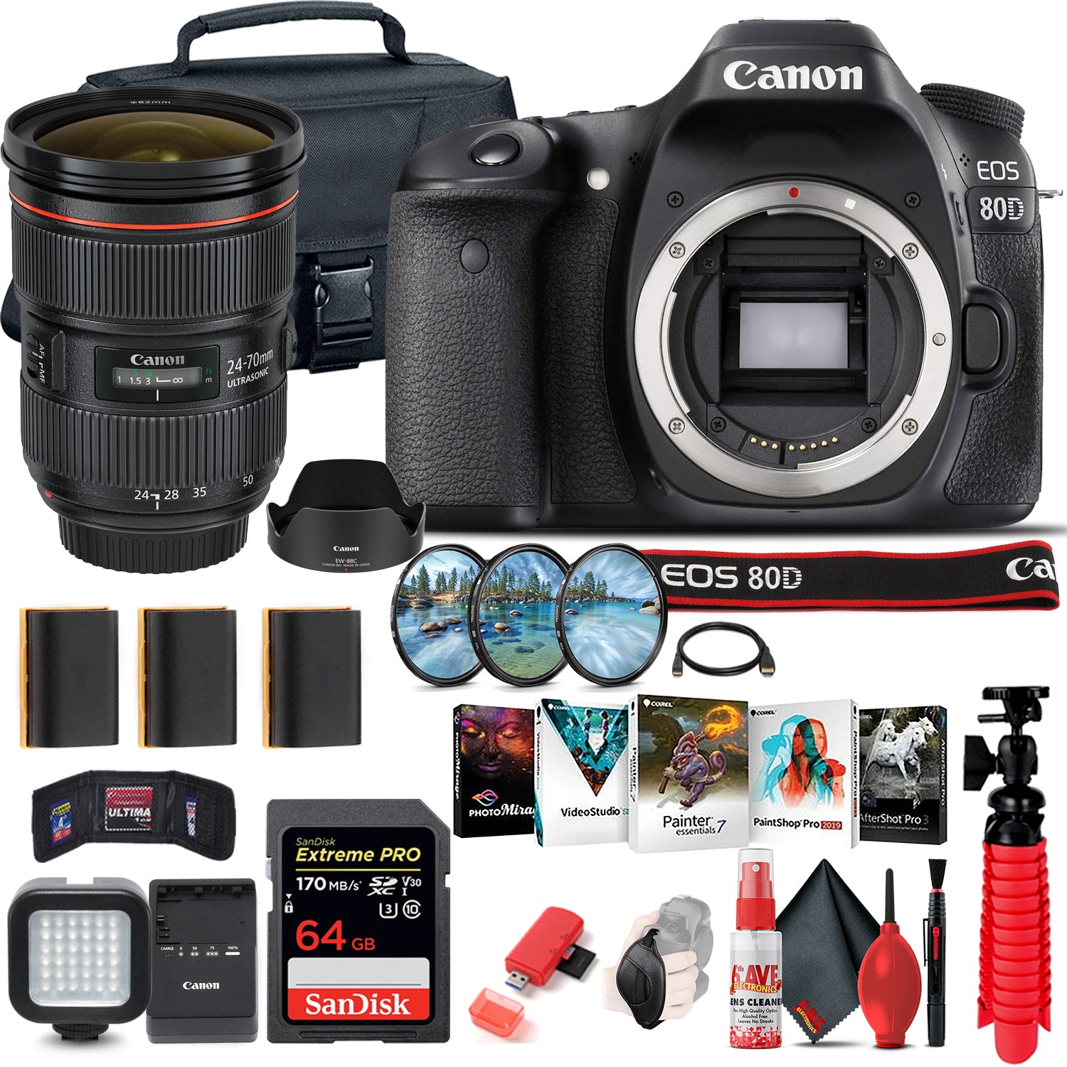 Canon EOS 80D DSLR Camera (Body Only) (1263C004) + Canon EF 24-70mm Lens + 64GB Ultimate Bundle