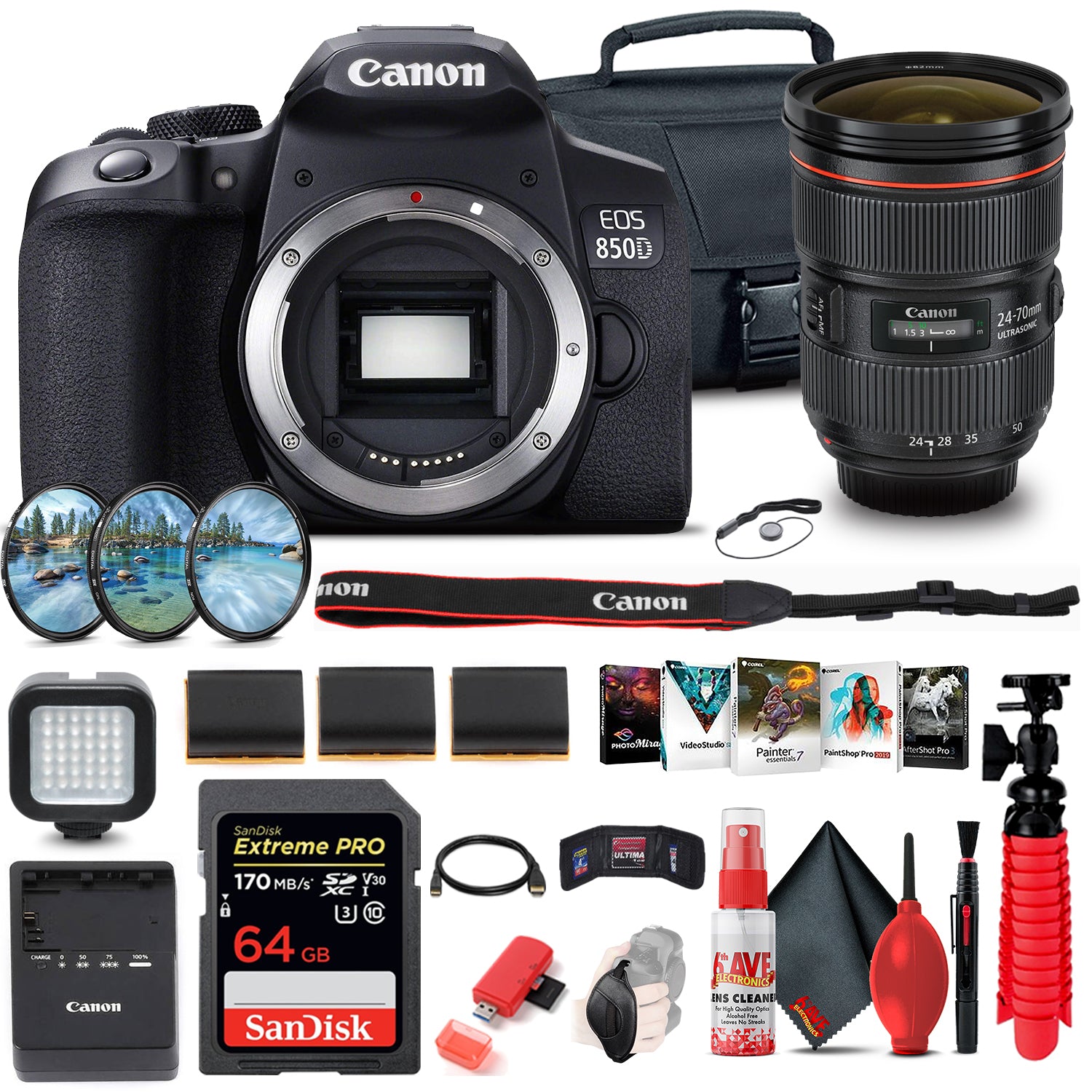 Canon EOS Rebel 850D / T8i DSLR Camera + Canon EF 24-70mm Lens Outdoor Bundle