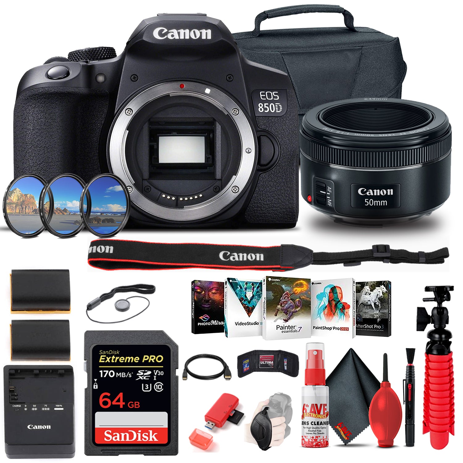 Canon EOS Rebel 850D / T8i DSLR Camera (Body Only) + Canon EF 50mm Lens + 64GB Advanced Bundle