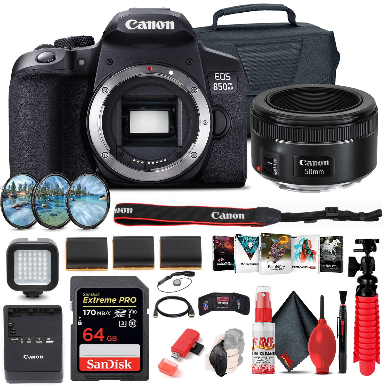 Canon EOS Rebel 850D / T8i DSLR Camera (Body Only) + Canon EF 50mm Lens + 64GB Ultimate Bundle
