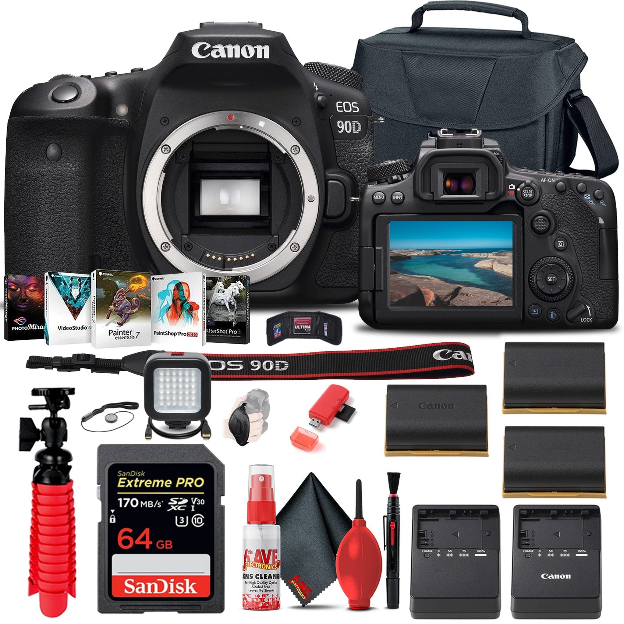 Canon EOS 90D DSLR Camera Body Only 3616C002 + 64GB Card + Case + More - Reconditioned Canon