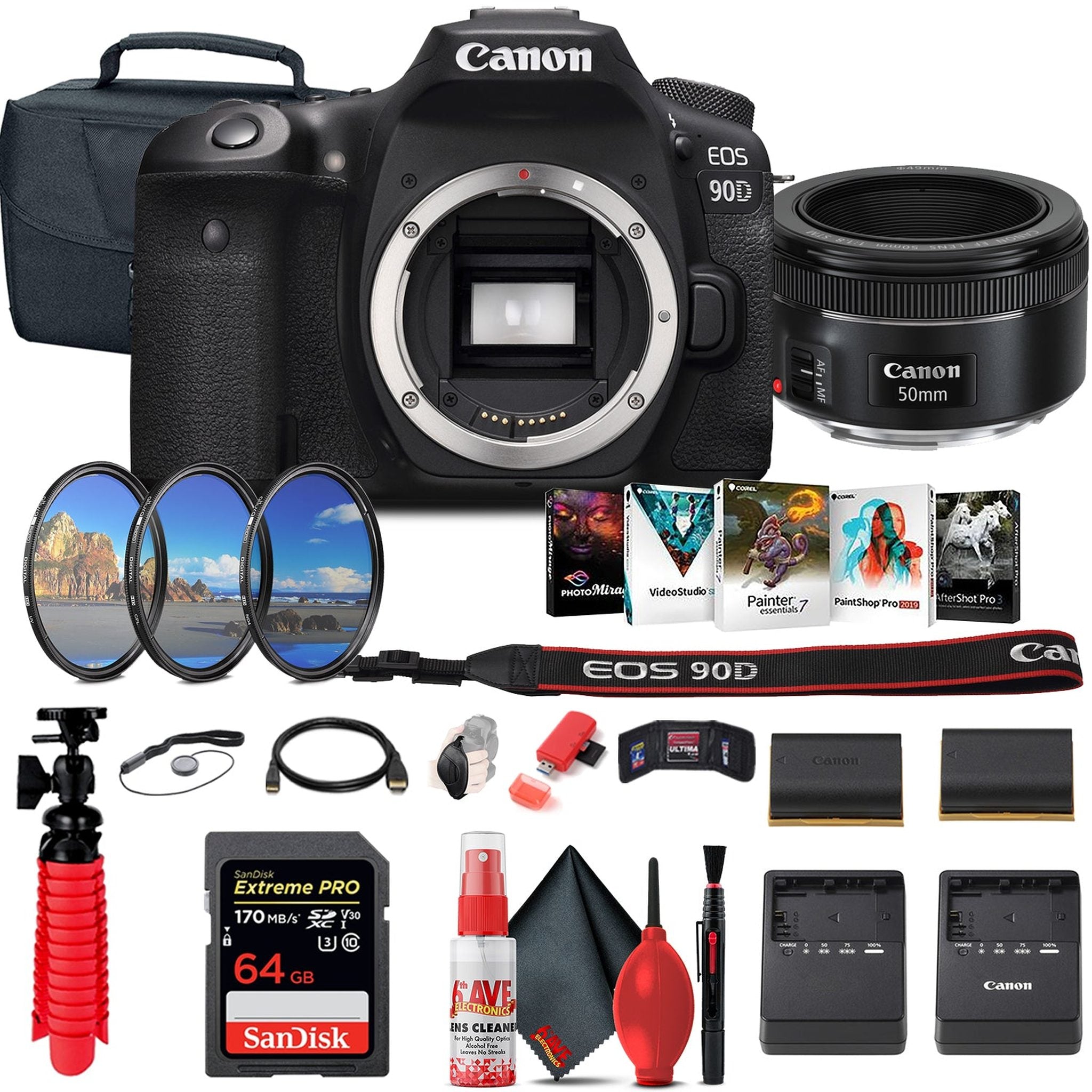 Canon EOS 90D DSLR Camera Body Only 3616C002 + Canon EF 50mm Lens + 64GB - Reconditioned Canon