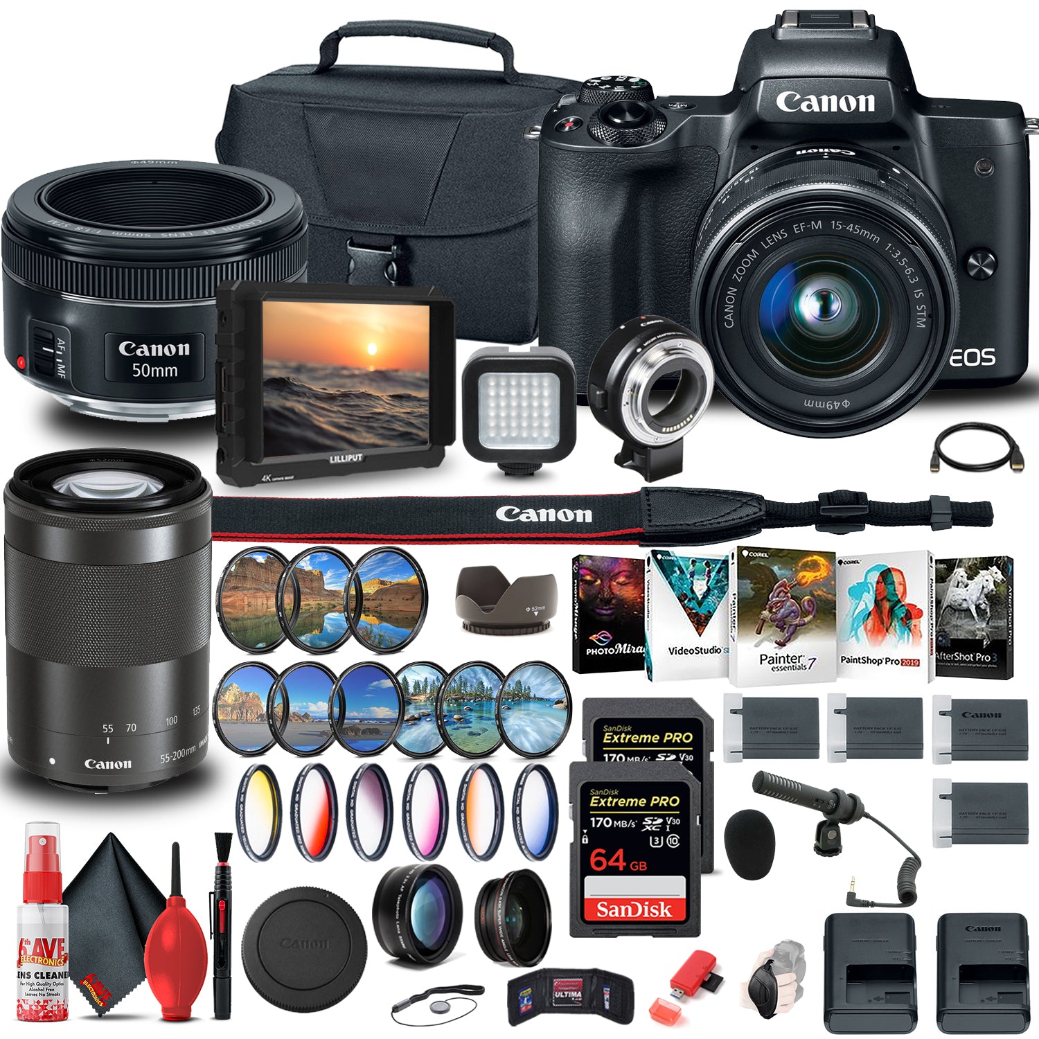 Canon EOS M50 Mirrorless Digital Camera with 15-45mm and 55-200mm Lenses All in One Bundle