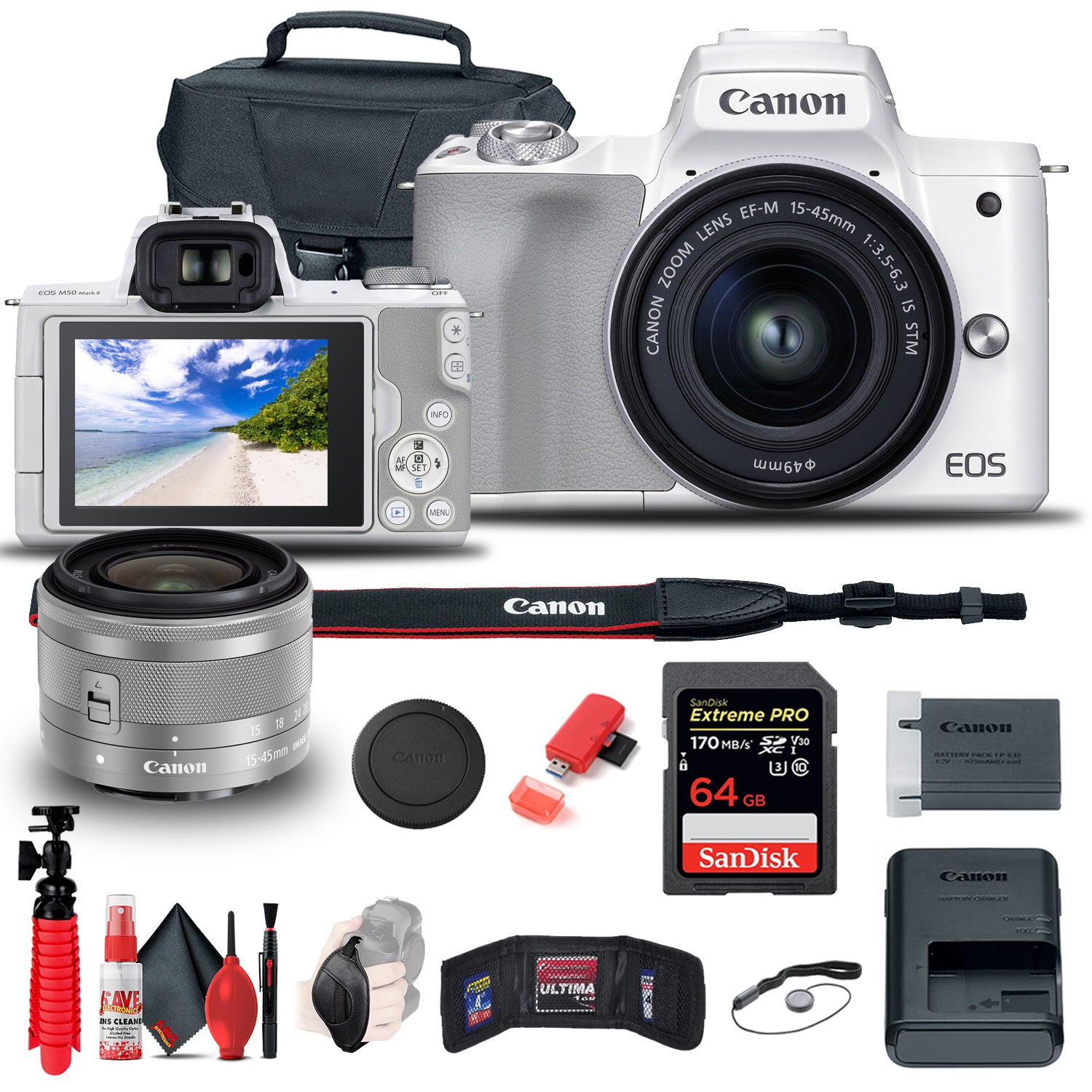 Canon EOS M50 Mirrorless Digital Camera with 15-45mm and 55-200mm Lenses Bundle
