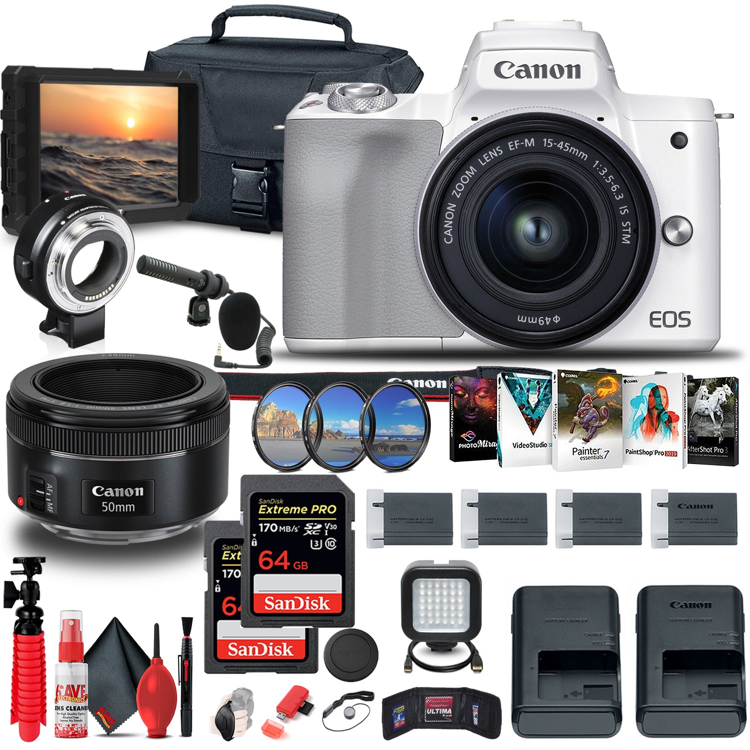 Canon EOS M50 Mirrorless Digital Camera with 15-45mm and 55-200mm Lenses Bundle