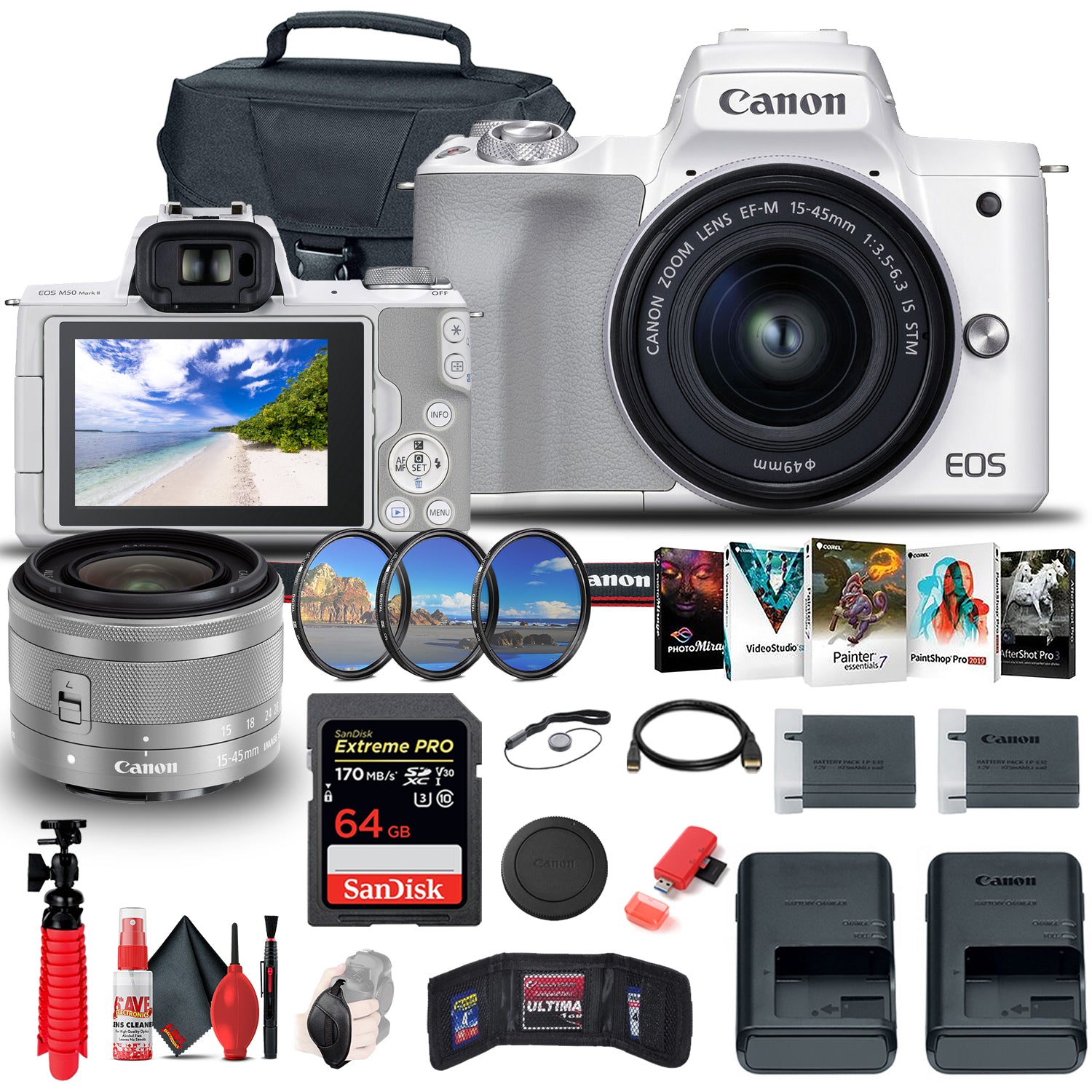 Canon EOS M50 Mirrorless Digital Camera with 15-45mm and 55-200mm Lenses Bundle