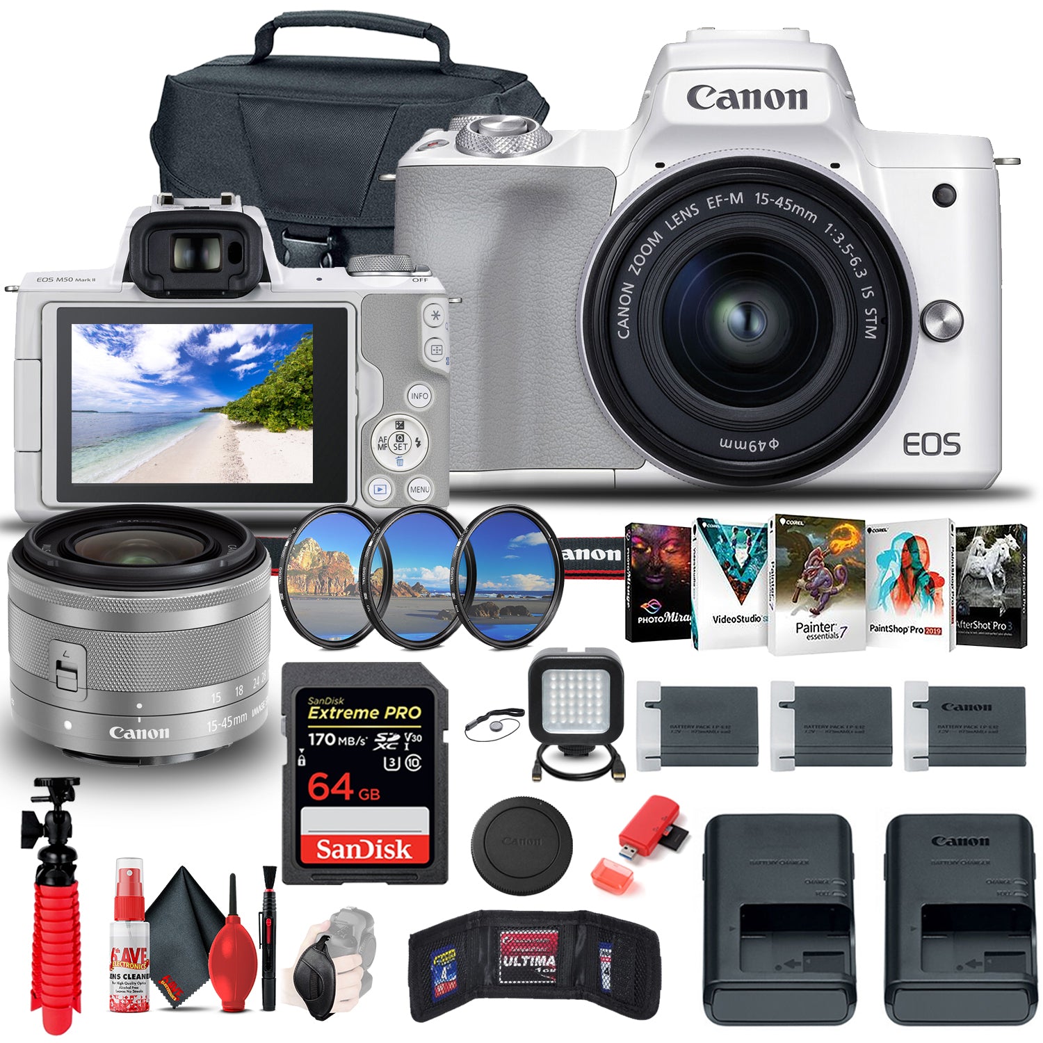 Canon EOS M50 Mirrorless Digital Camera with 15-45mm and 55-200mm Lenses Bundle