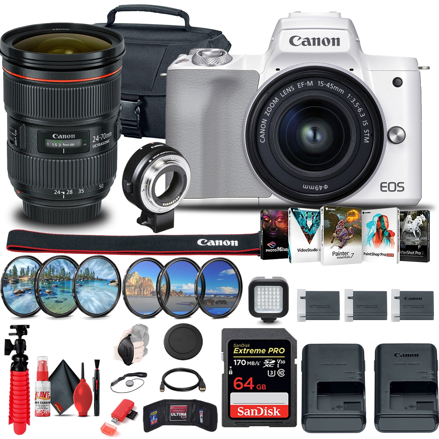 Canon EOS M50 Mirrorless Digital Camera with 15-45mm and 55-200mm Lenses Bundle