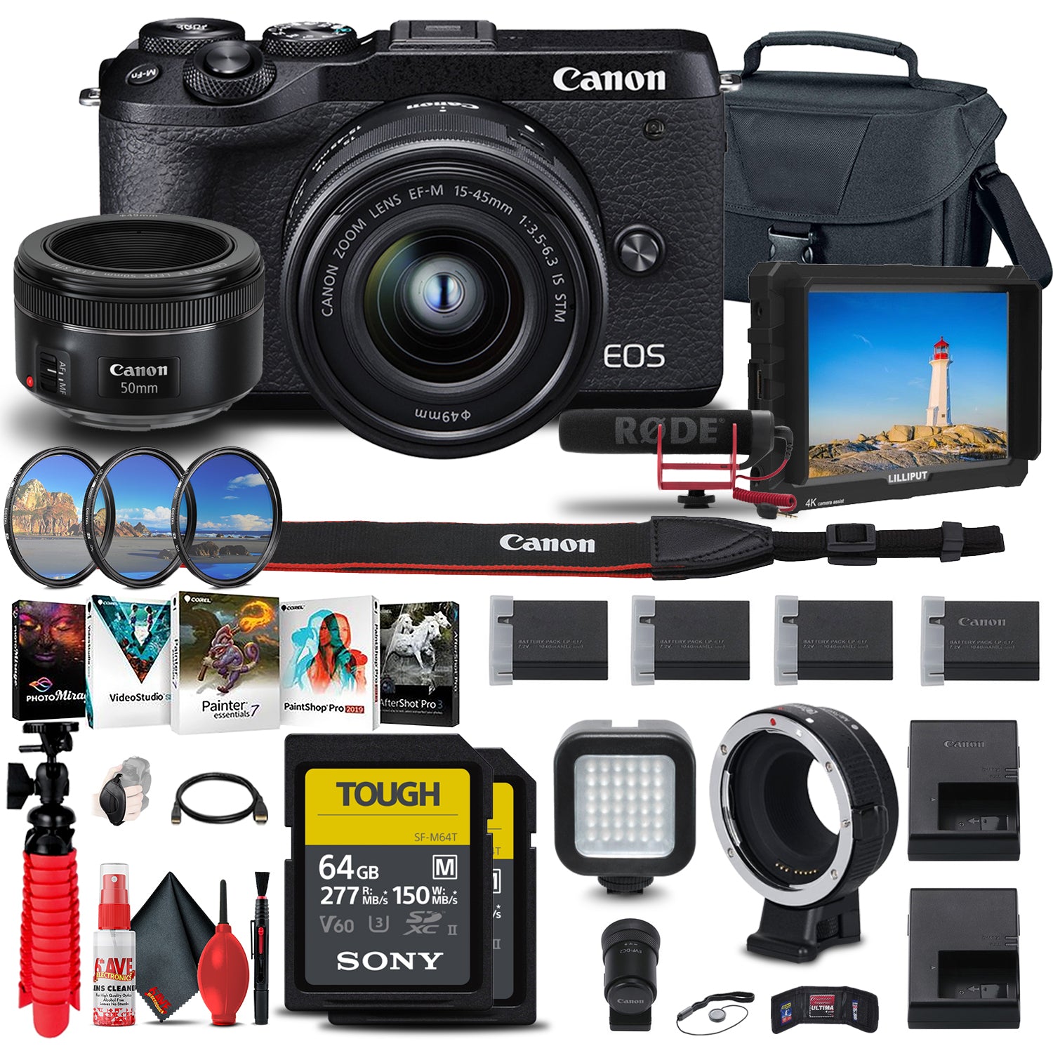 Canon EOS M6 Mark II Mirrorless Camera with 15-45mm Lens and EVF-DC2 Video Monitor Bundle