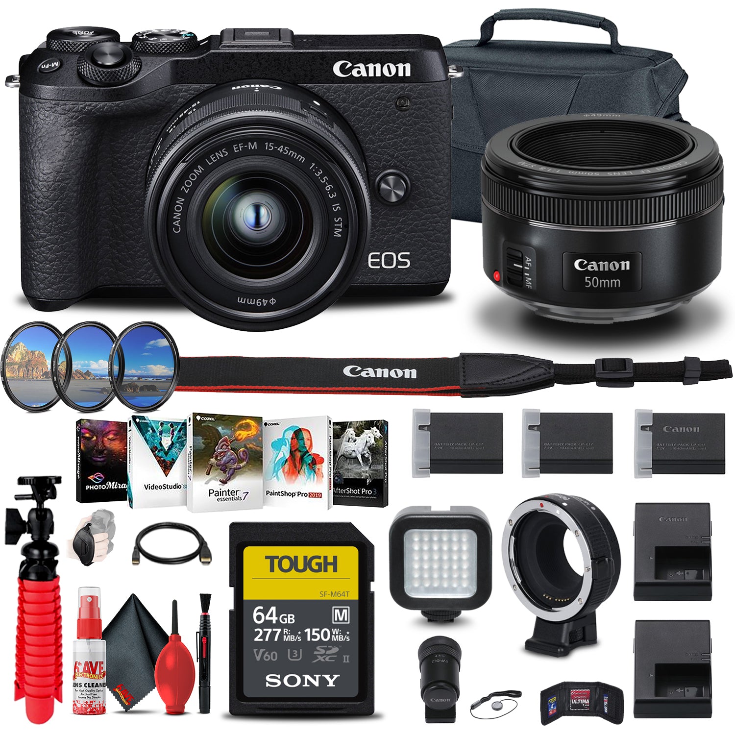 Canon EOS M6 Mark II Mirrorless Camera with 15-45mm Lens and EVF-DC2 All in One Bundle
