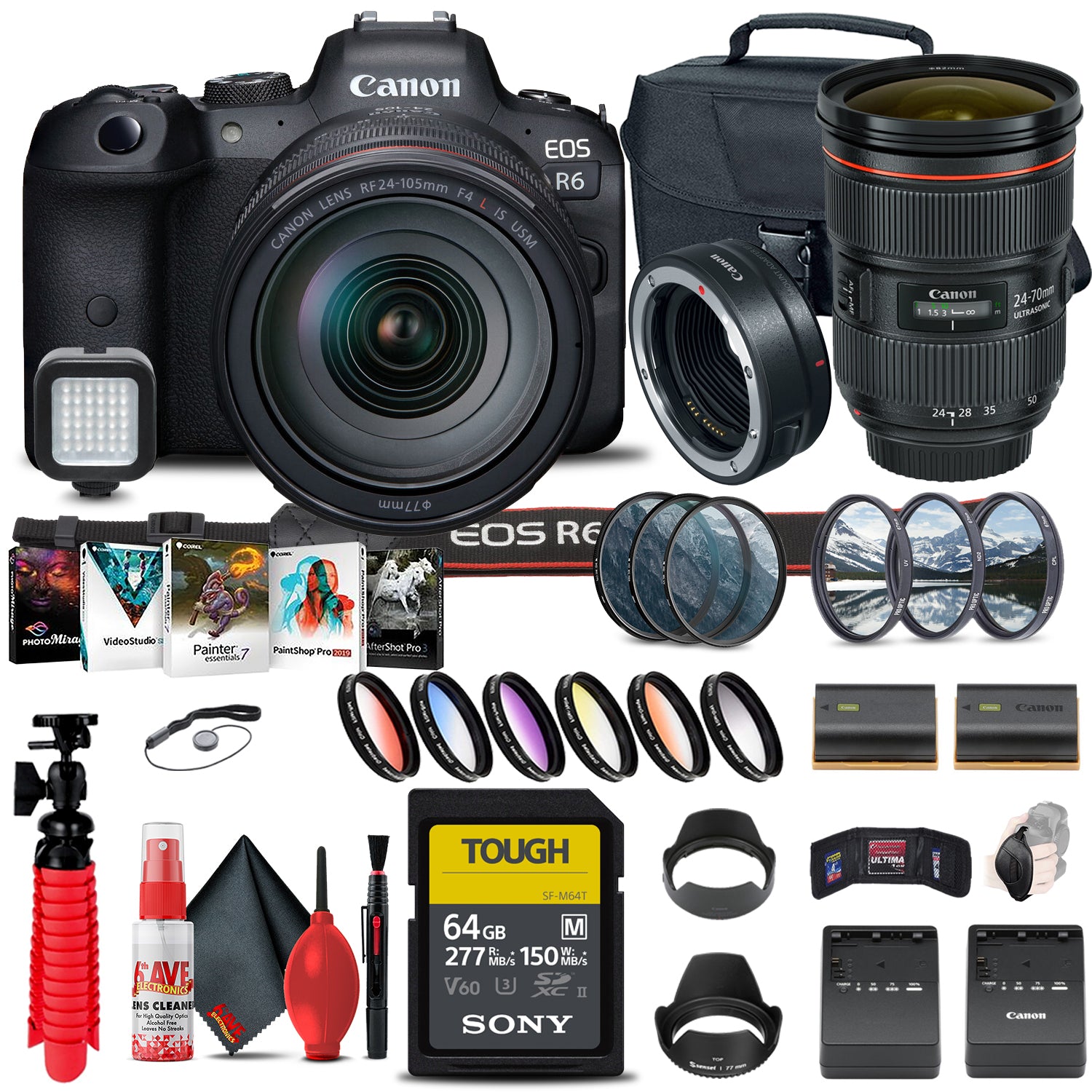 Canon EOS R6 with 24-105mm f/4L Lens Bundle With Multiple Filters