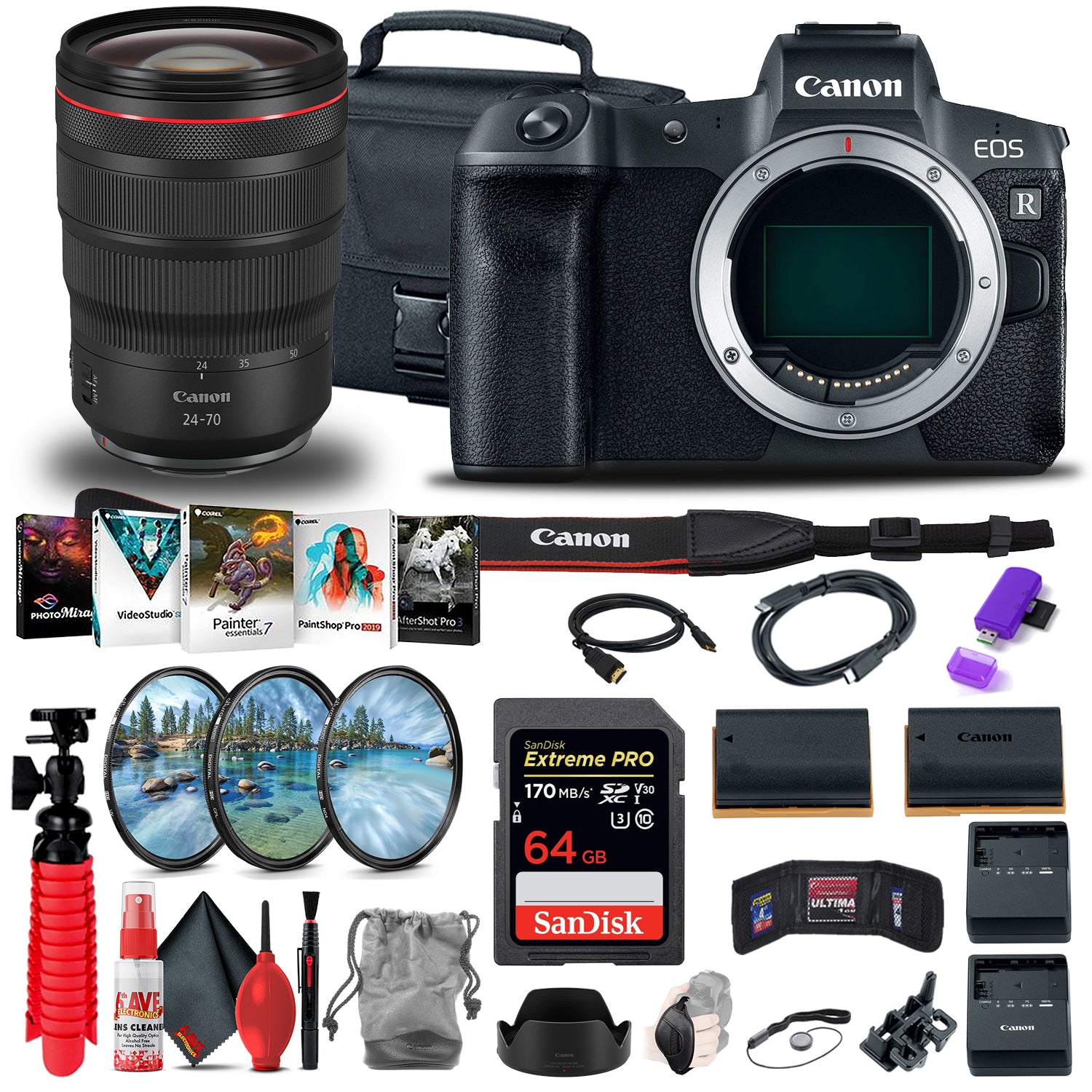 Canon EOS R Mirrorless Camera (3075C002) + Canon RF 24-70mm + More