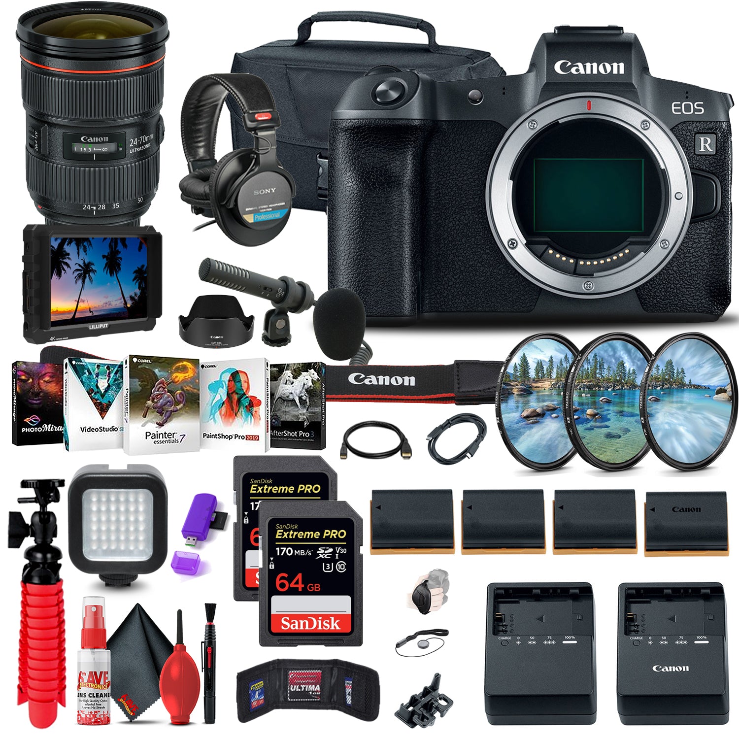 Canon EOS R Mirrorless Camera 3075C002 + Canon RF 24-70mm + More