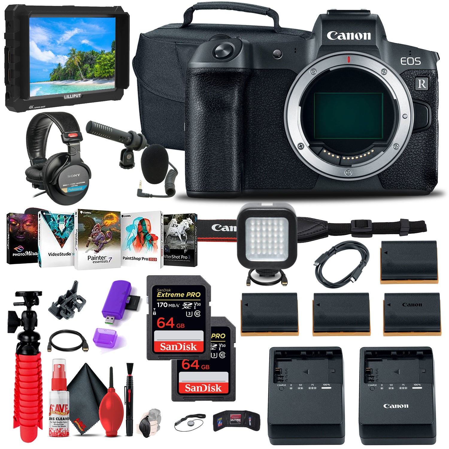 Canon EOS R Mirrorless Digital Camera (3075C002) + 4K Monitor Storage Bundle