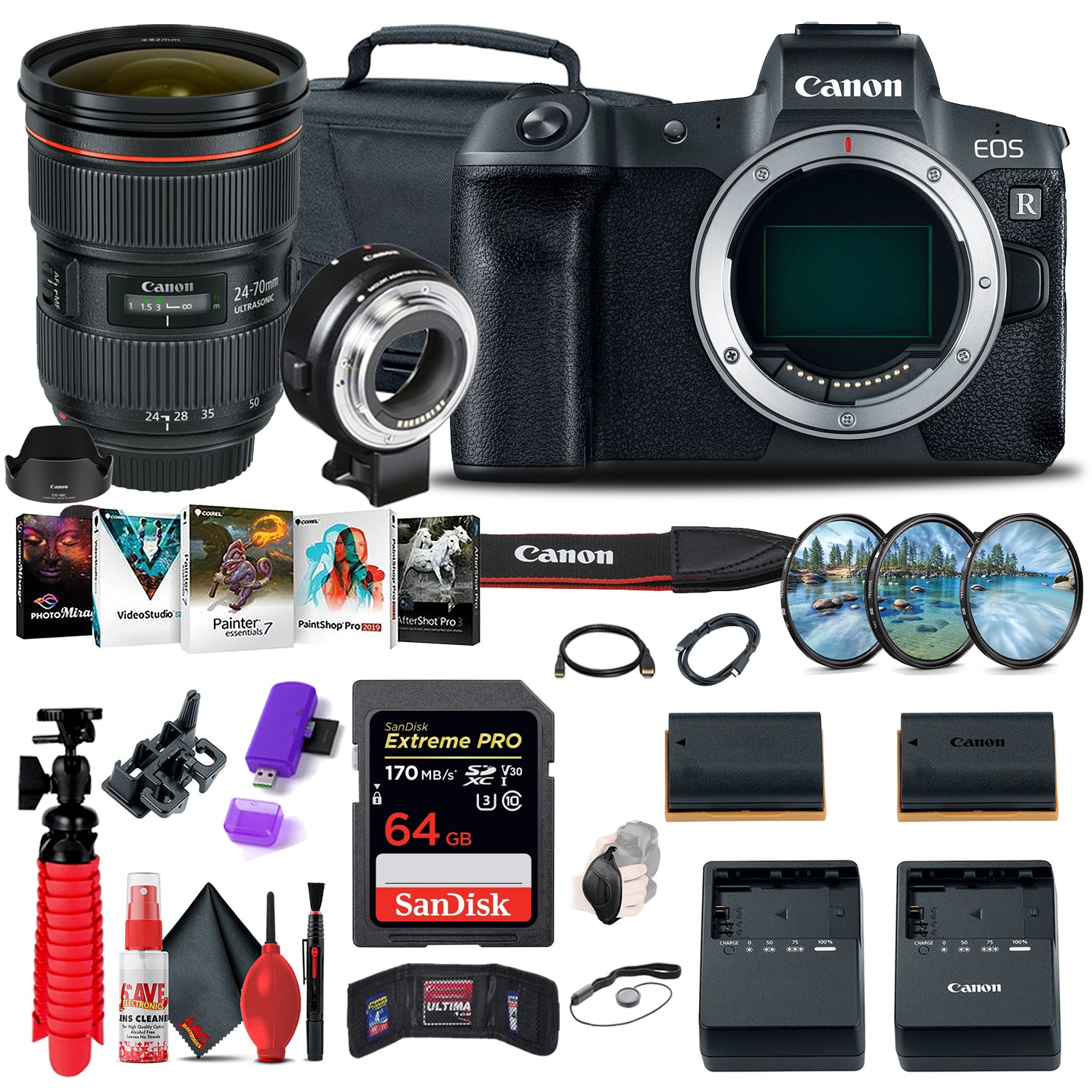 Canon EOS R Mirrorless Digital Camera (3075C002) + Canon EF 24-70mm Outdoor Bundle