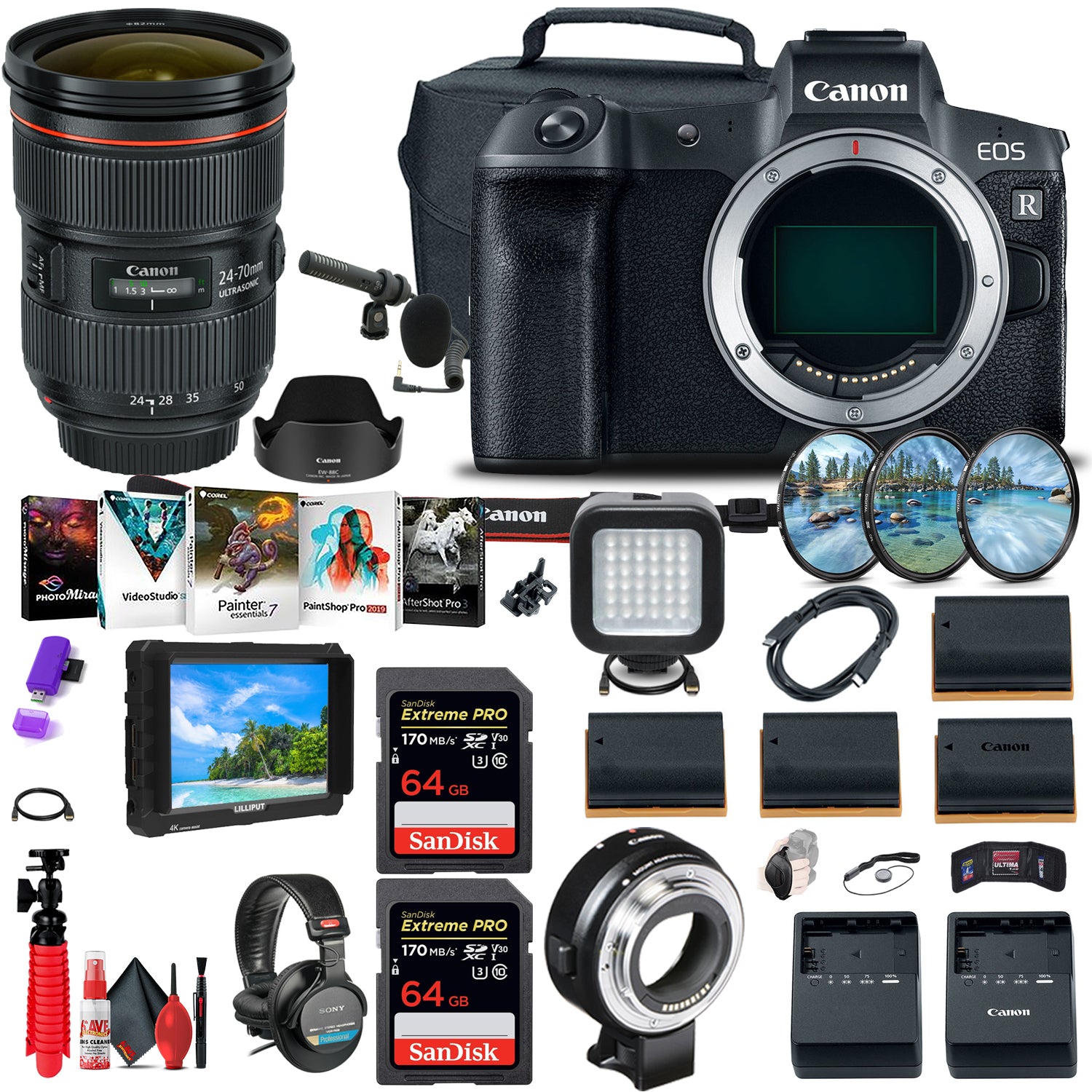 Canon EOS R Mirrorless Digital Camera (3075C002) + 4K Monitor Advanced Bundle
