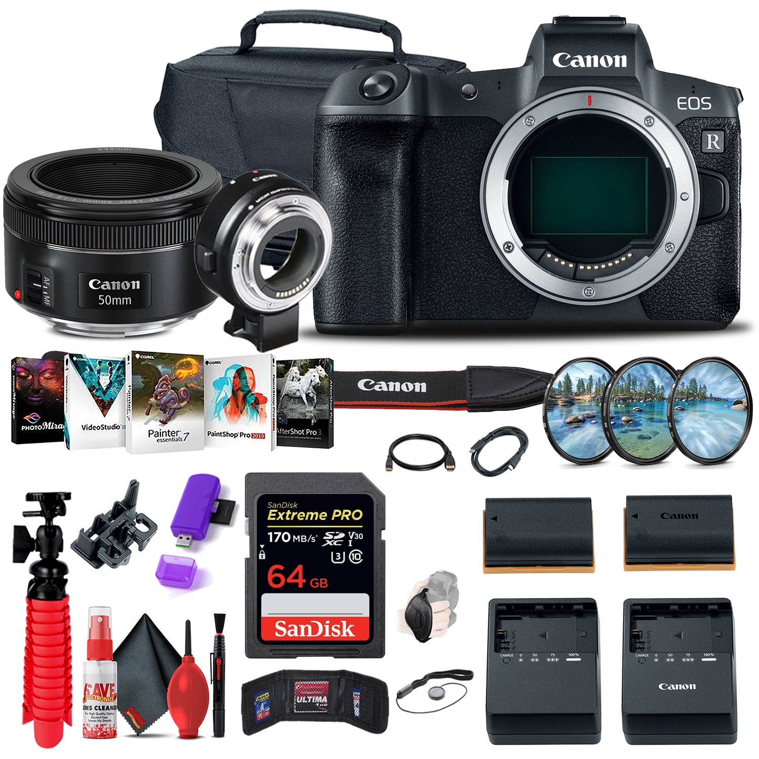 Canon EOS R Mirrorless Digital Camera (3075C002) + EF 50mm Lens Tripod Bundle