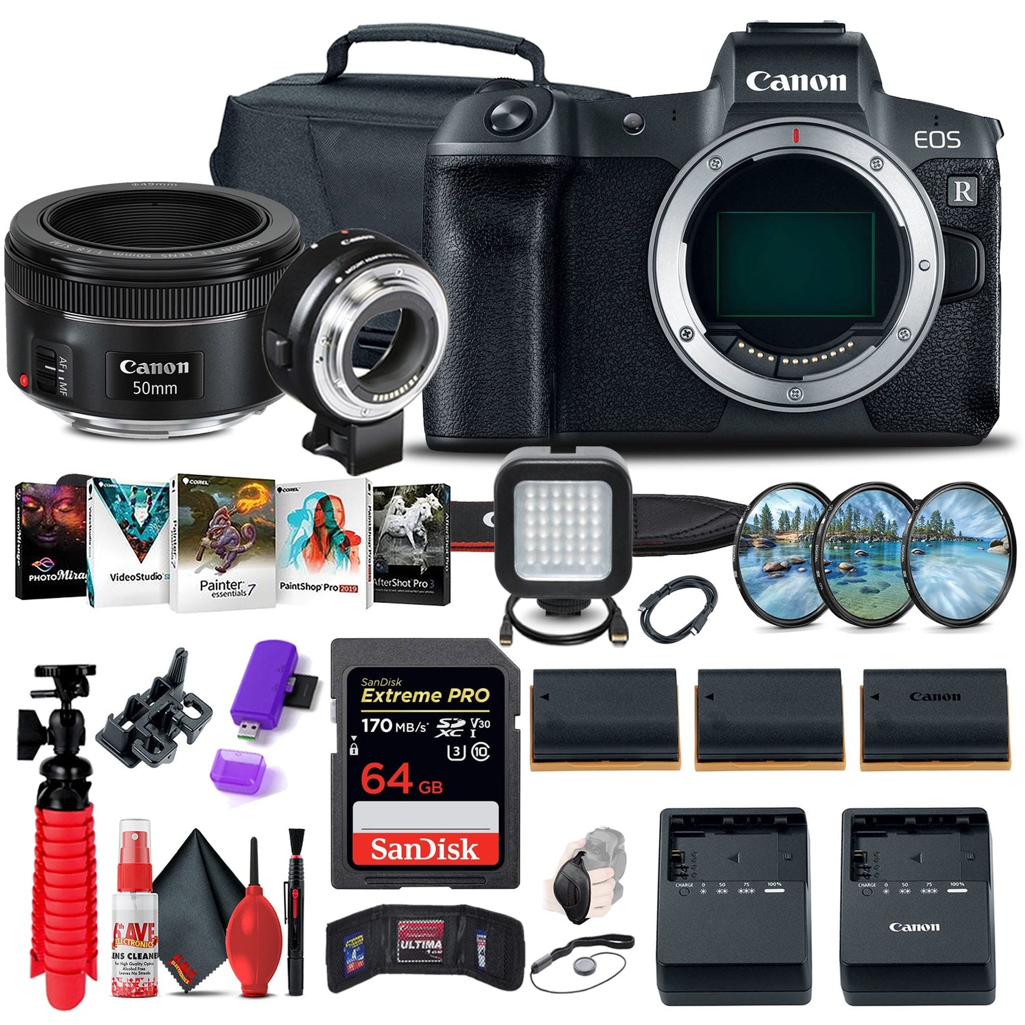 Canon EOS R Mirrorless Digital Camera (3075C002) + EF 50mm Lens + More