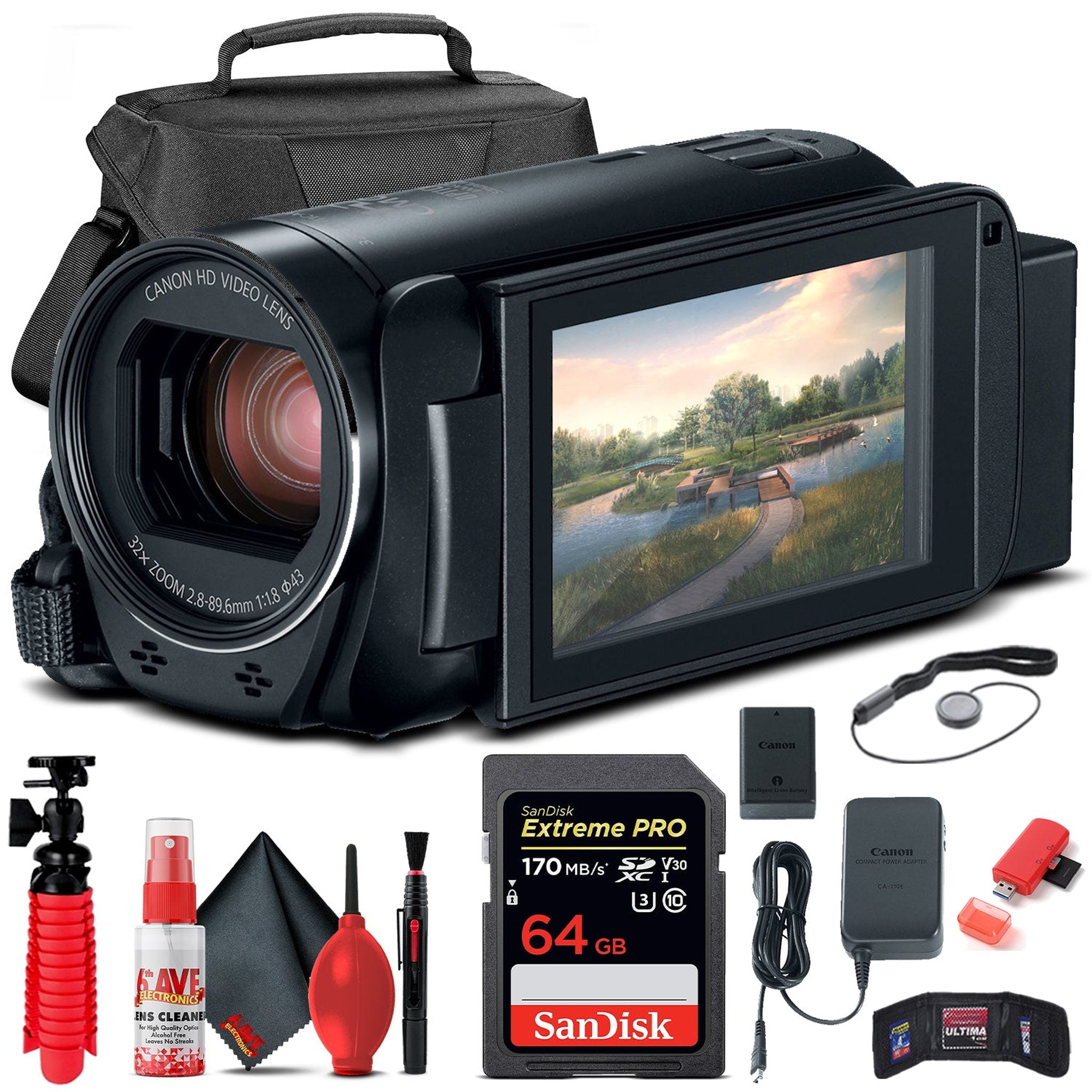 Canon VIXIA HF R800 Camcorder Black 1960C002 + 64GB Card + Case + More