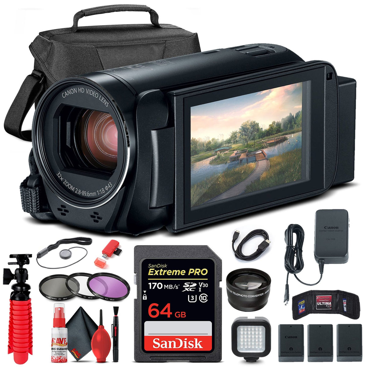 Canon VIXIA HF R800 Camcorder Black 1960C002 + 64GB Card + Case + More