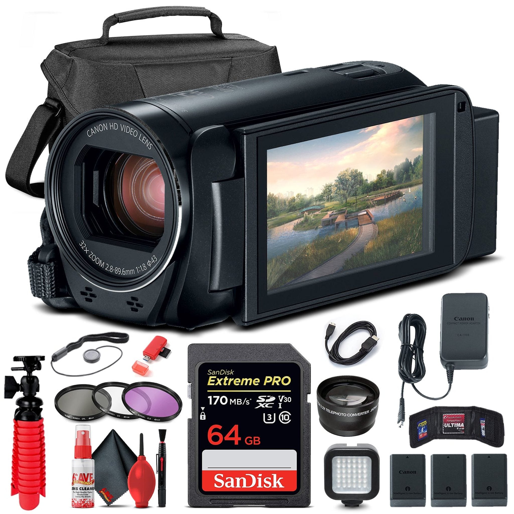 Canon VIXIA HF R800 Camcorder Black 1960C002 + 64GB Card + Case + More