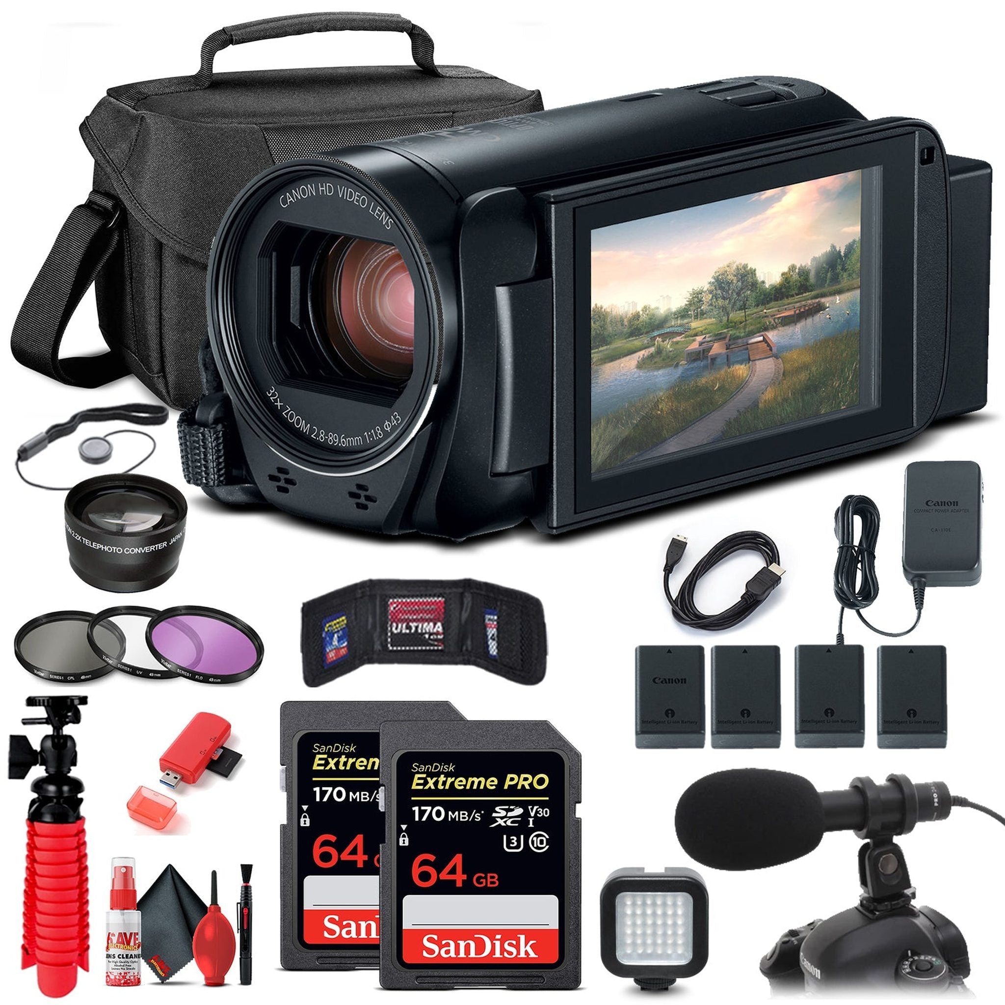 Canon VIXIA HF R800 Camcorder 1960C002 + Pro Mic + 2 x 64GB Cards + More Canon
