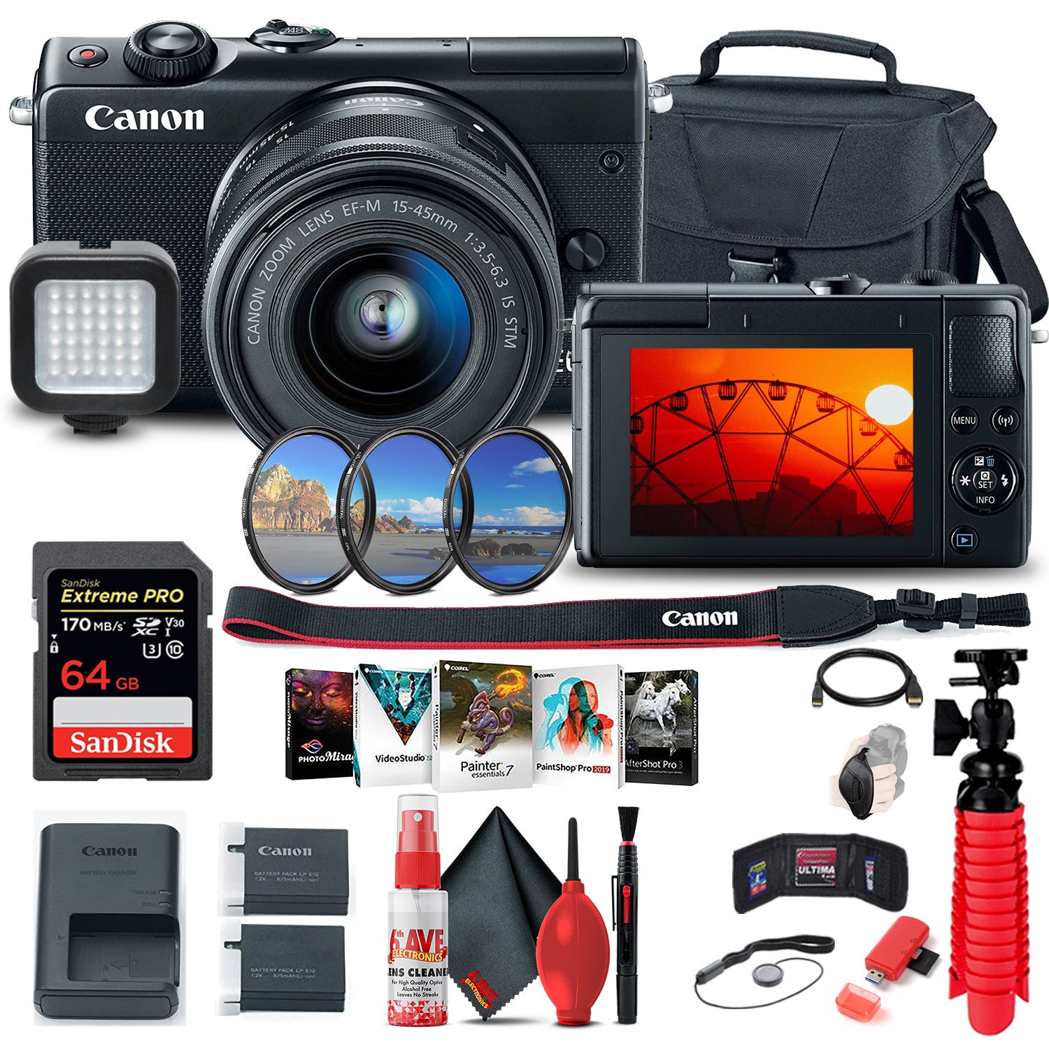 Canon EOS M100 Mirrorless Digital Camera with 15-45mm Lens (2209C011) + More