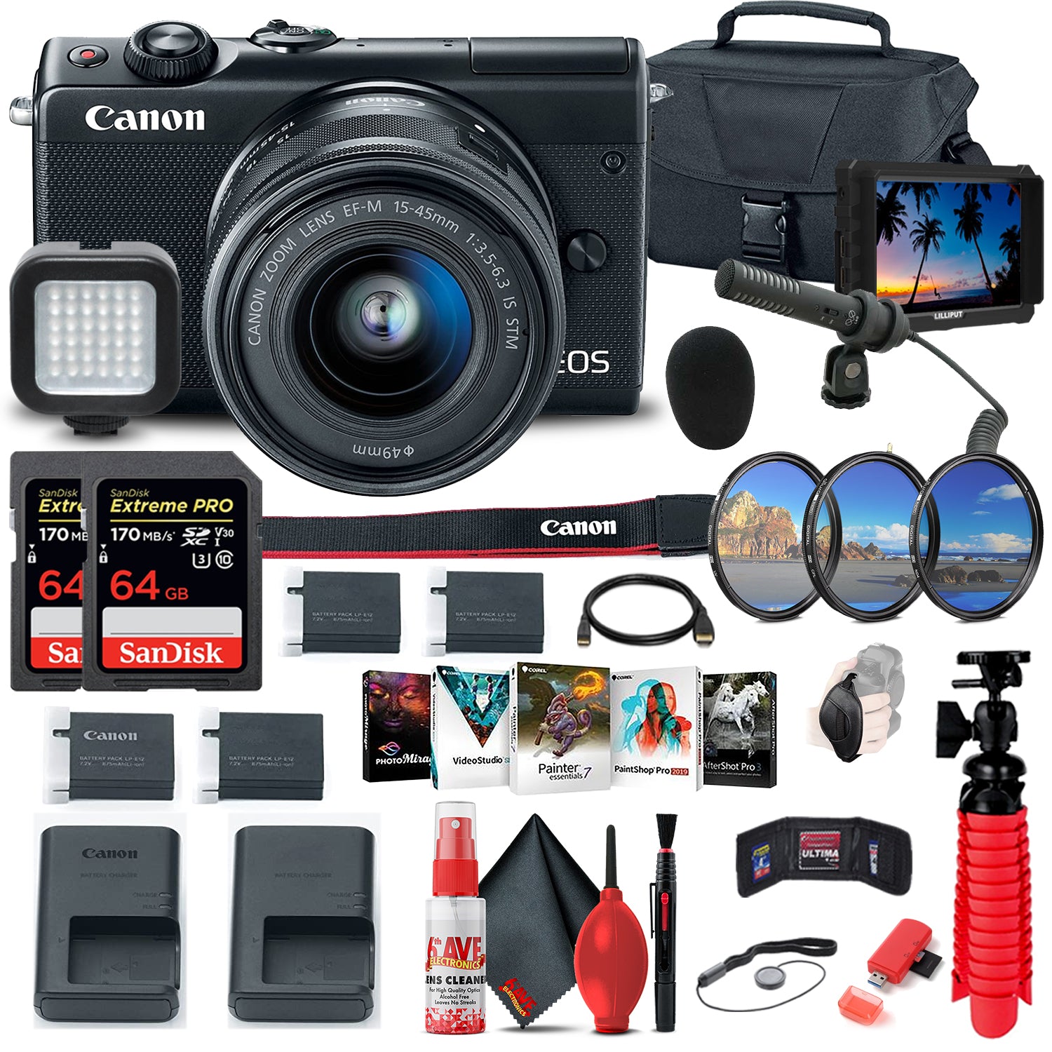 Canon EOS M100 Mirrorless Digital Camera with 15-45mm Lens (2209C011) + More