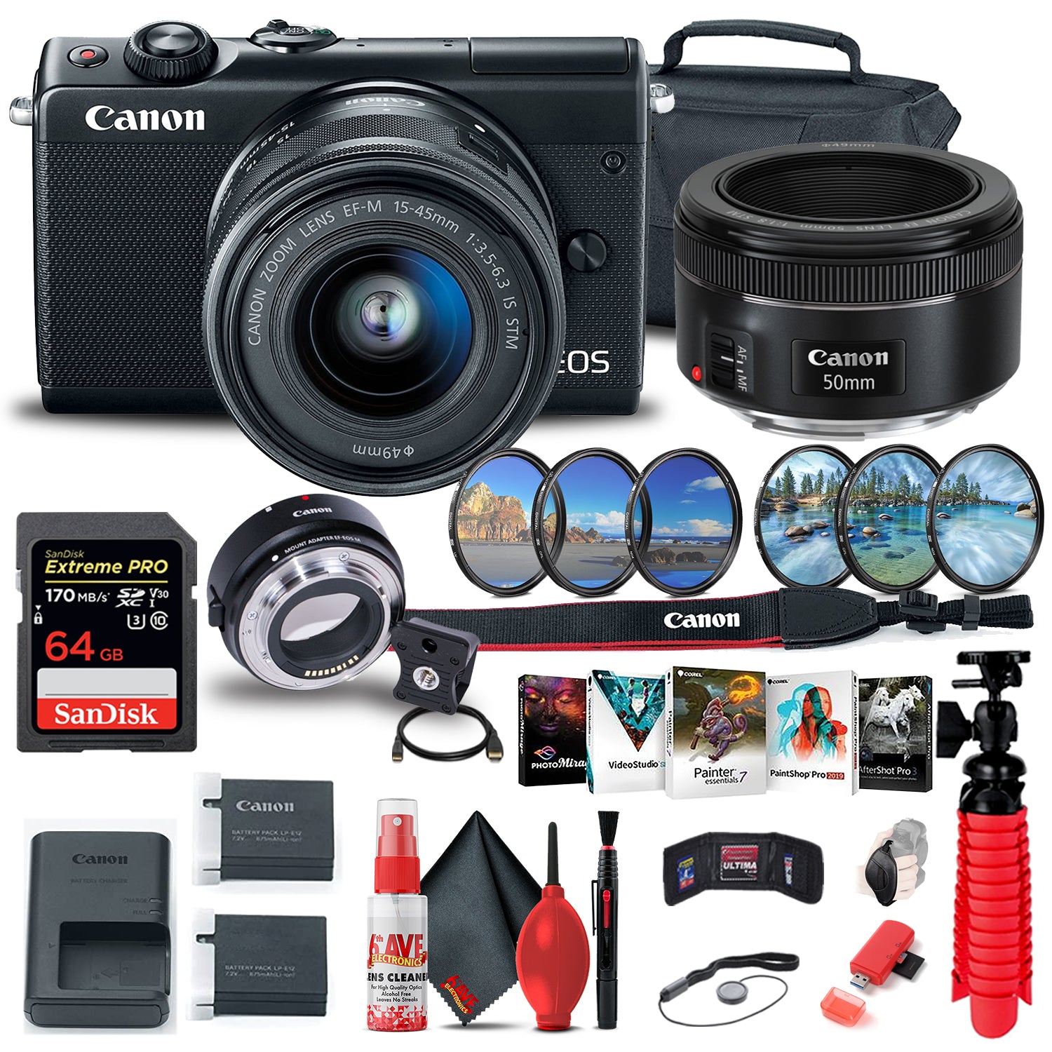 Canon EOS M100 Mirrorless Digital Camera with 15-45mm Lens (2209C011) + More