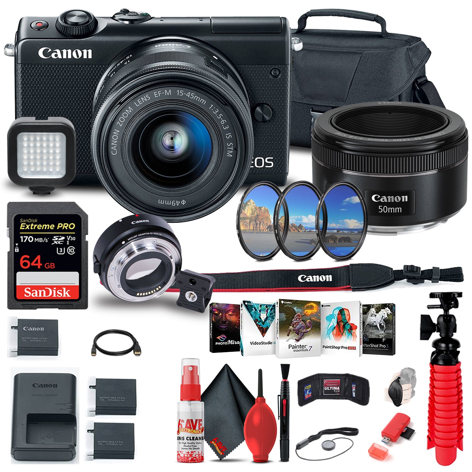 Canon EOS M100 Mirrorless Digital Camera with 15-45mm Lens (2209C011) + More