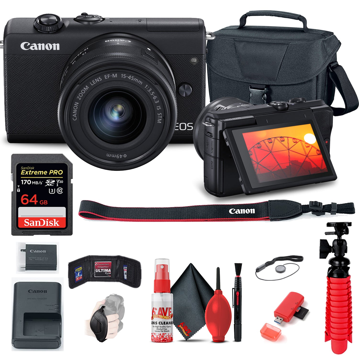 Canon EOS M200 Mirrorless Digital Camera with 15-45mm Lens (3699C009) + More