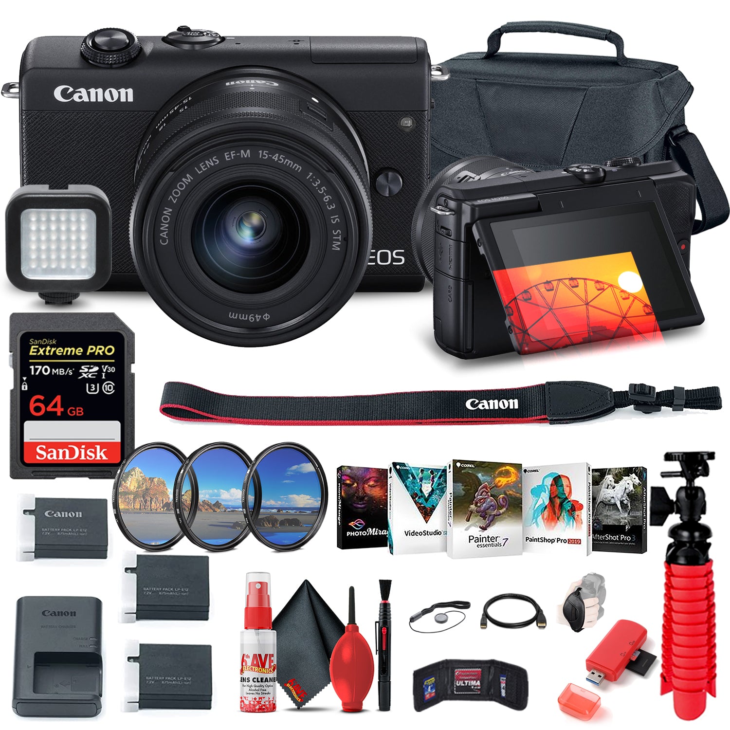 Canon EOS M200 Mirrorless Digital Camera with 15-45mm Lens (3699C009) + More