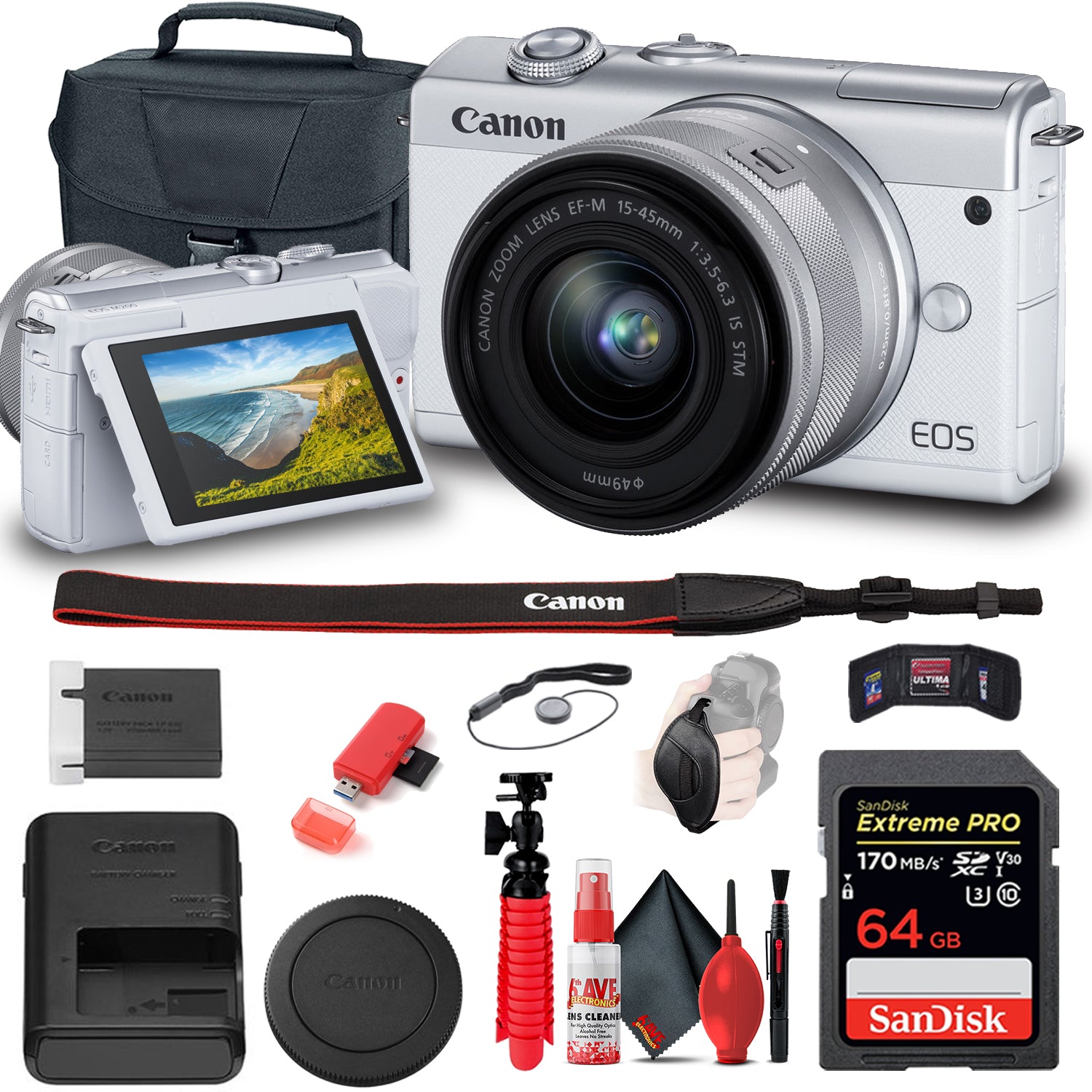 Canon EOS M200 Mirrorless Digital Camera with 15-45mm Lens (3700C009) Base Bundle