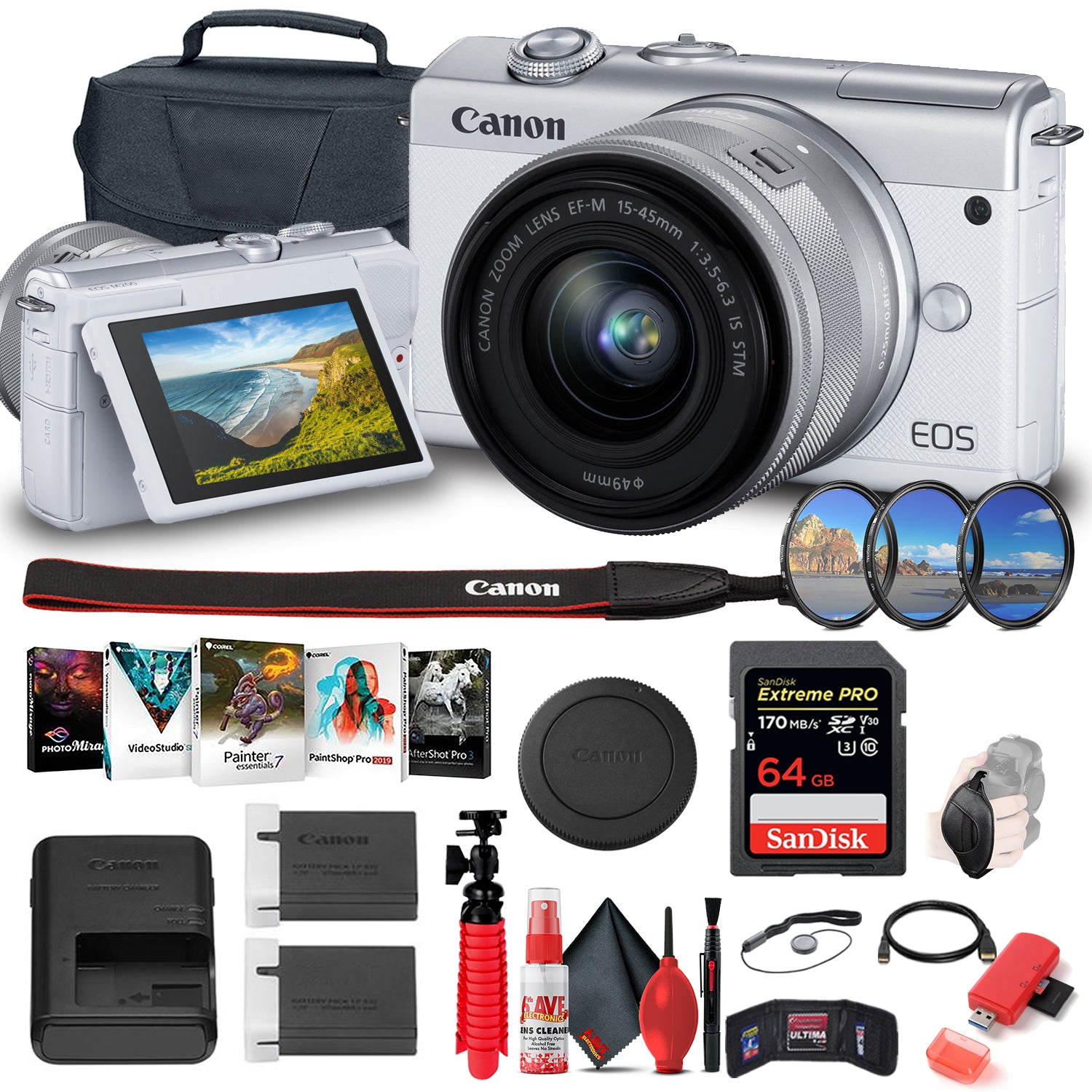 Canon EOS M200 Mirrorless Digital Camera with 15-45mm Lens (3700C009) Starter Bundle