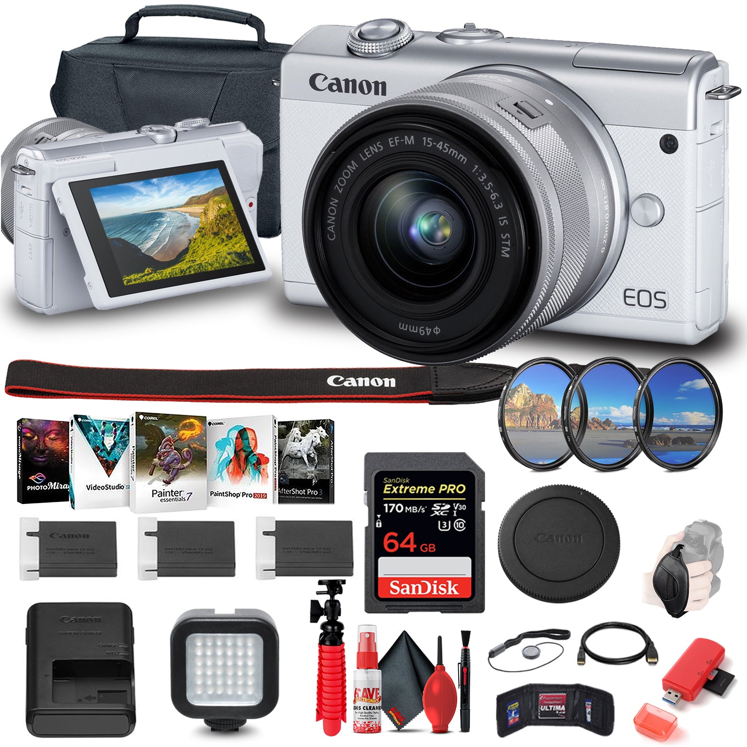 Canon EOS M200 Mirrorless Digital Camera with 15-45mm Lens (3700C009) Pro Bundle