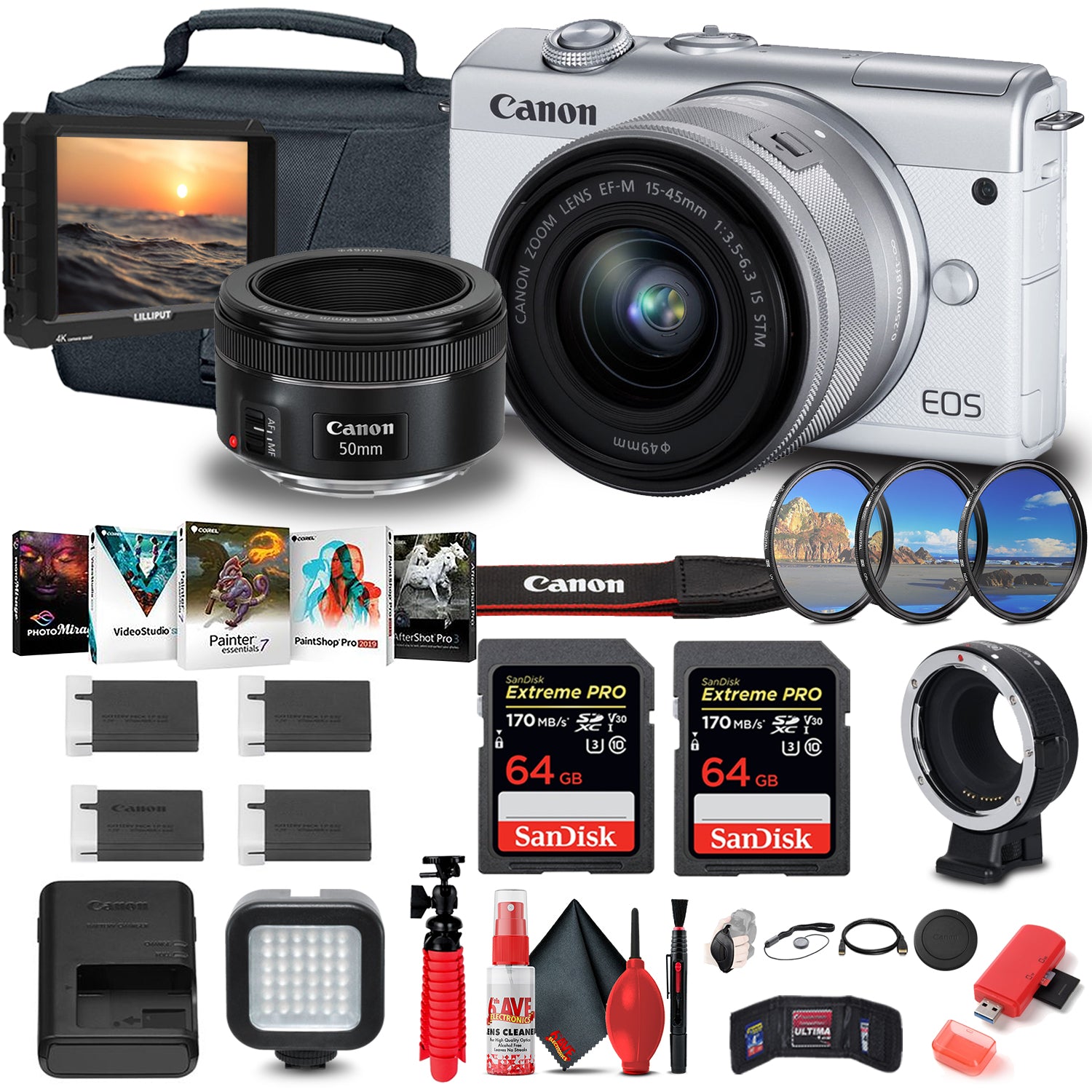 Canon EOS M200 Mirrorless Digital Camera with 15-45mm Lens (3700C009) Storage Bundle