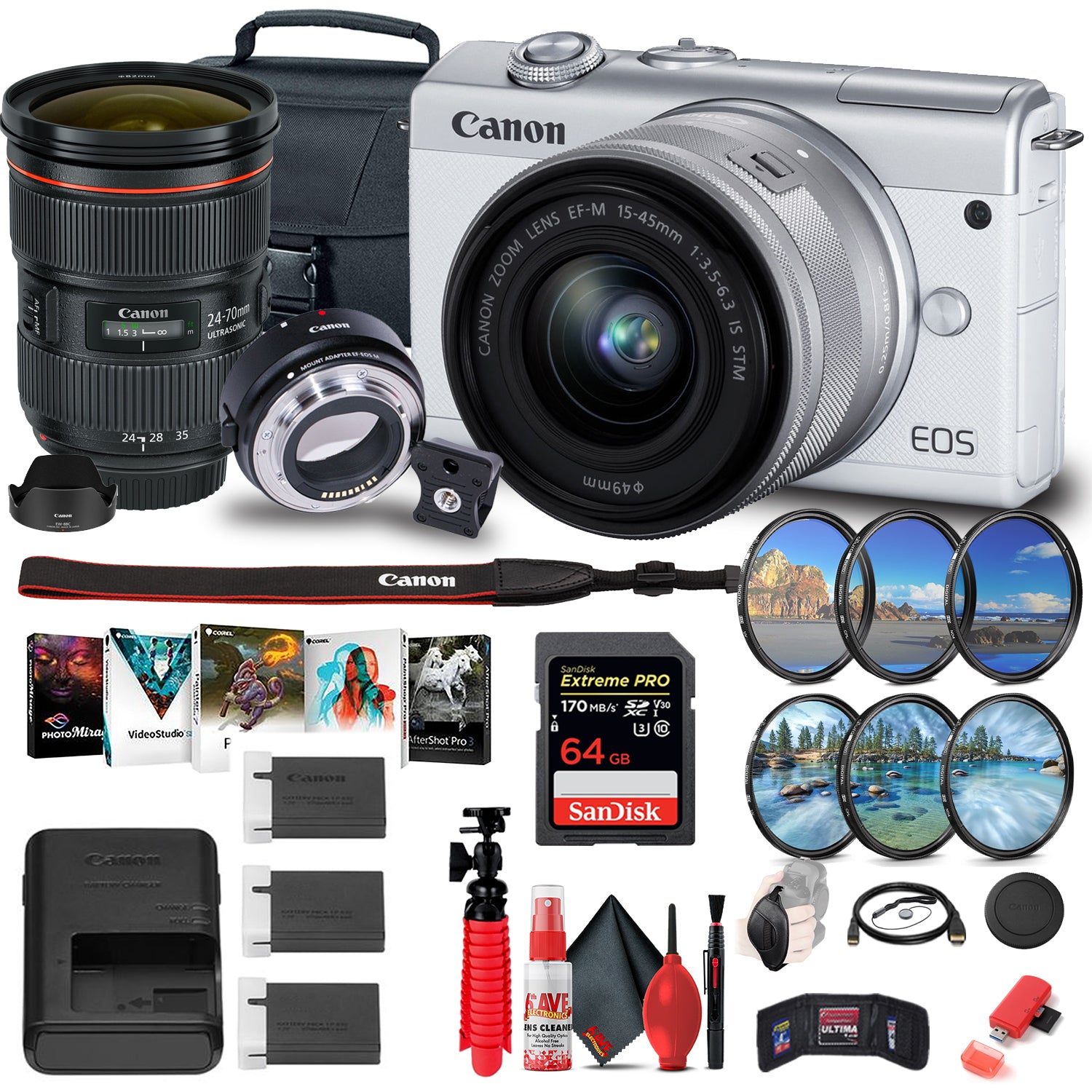 Canon EOS M200 Mirrorless Digital Camera with 15-45mm Lens (3700C009) Outdoor Bundle