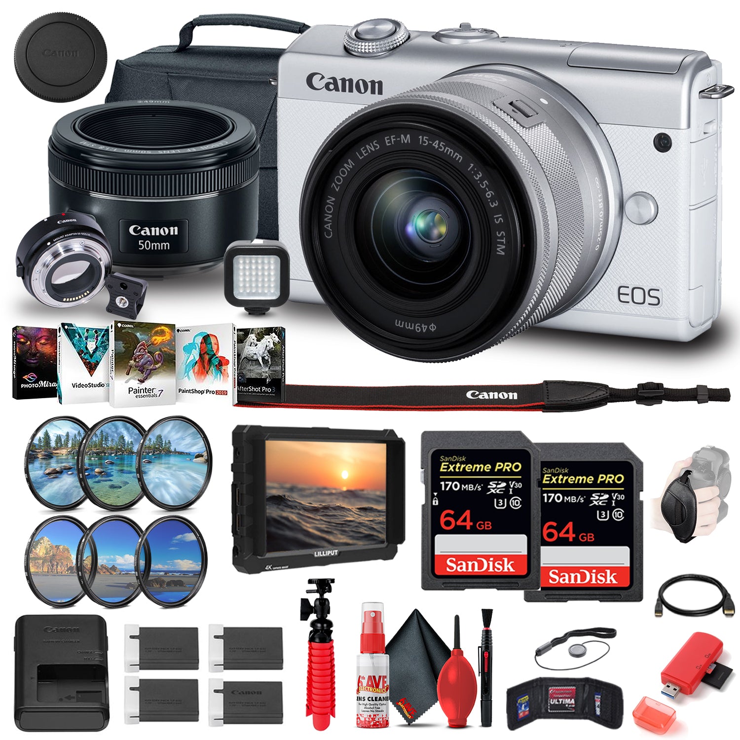 Canon EOS M200 Mirrorless Digital Camera with 15-45mm Lens (3700C009) Monitor Bundle