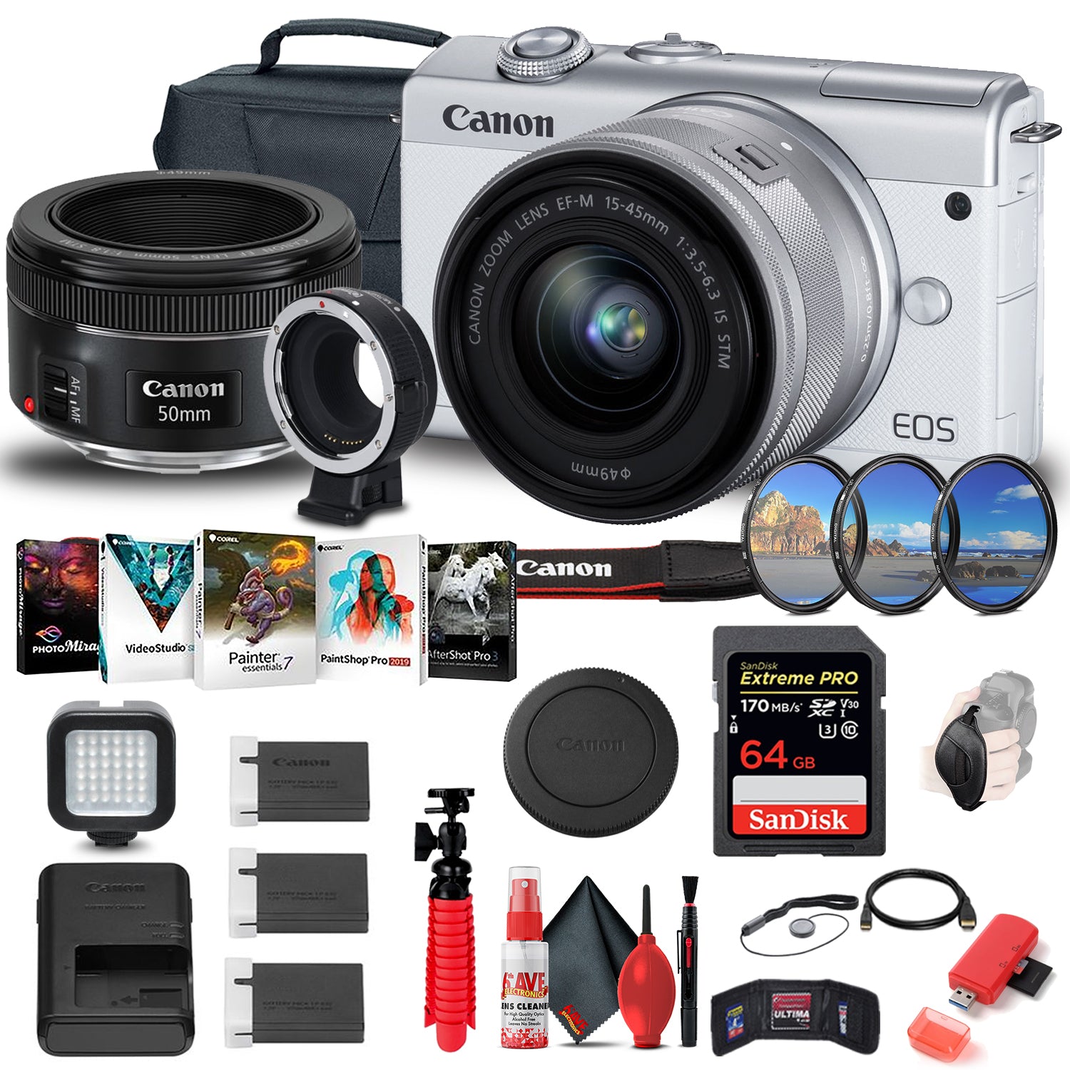 Canon EOS M200 Mirrorless Digital Camera with 15-45mm Lens (3700C009) Tripod Bundle