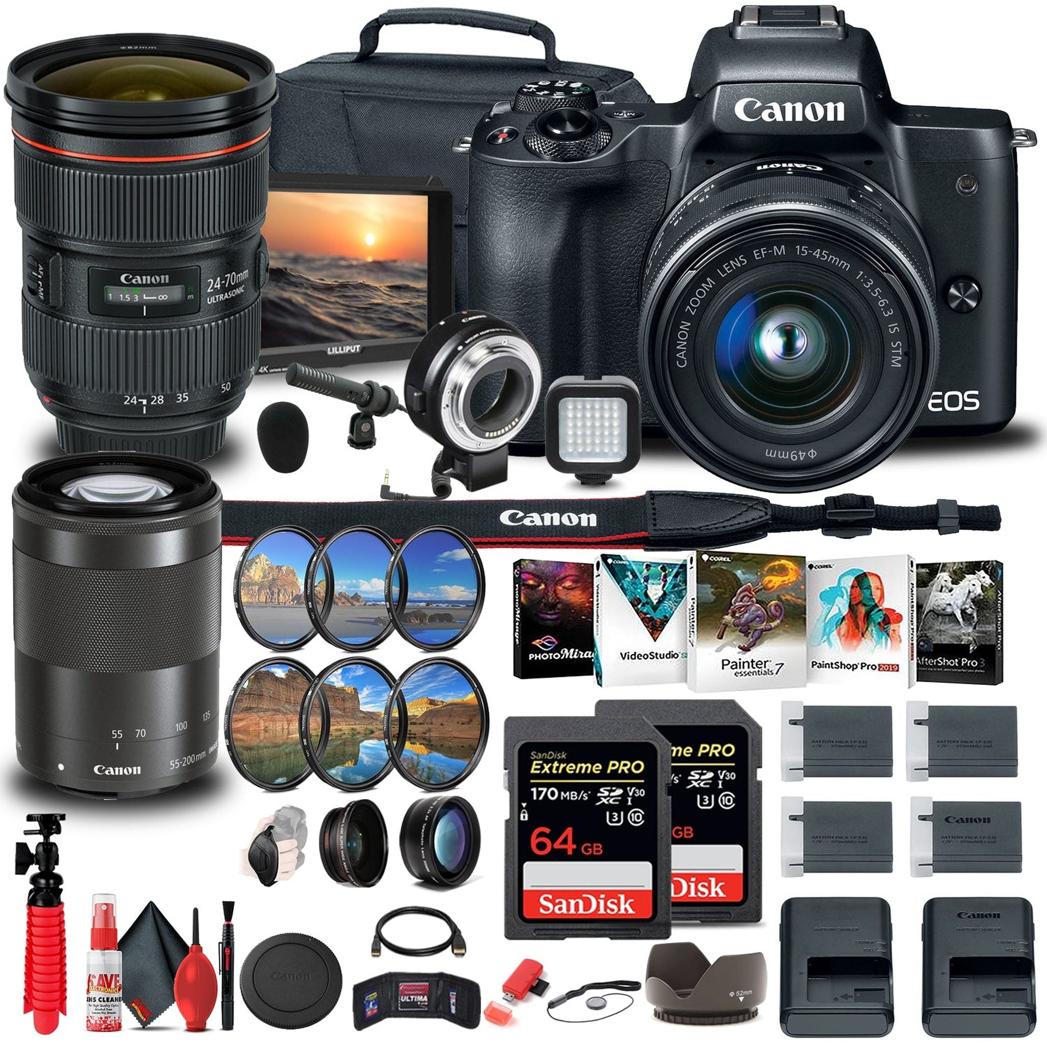 Canon EOS M50 Mirrorless Digital Camera with 15-45mm and 55-200mm Lenses Ultimate Sound Bundle