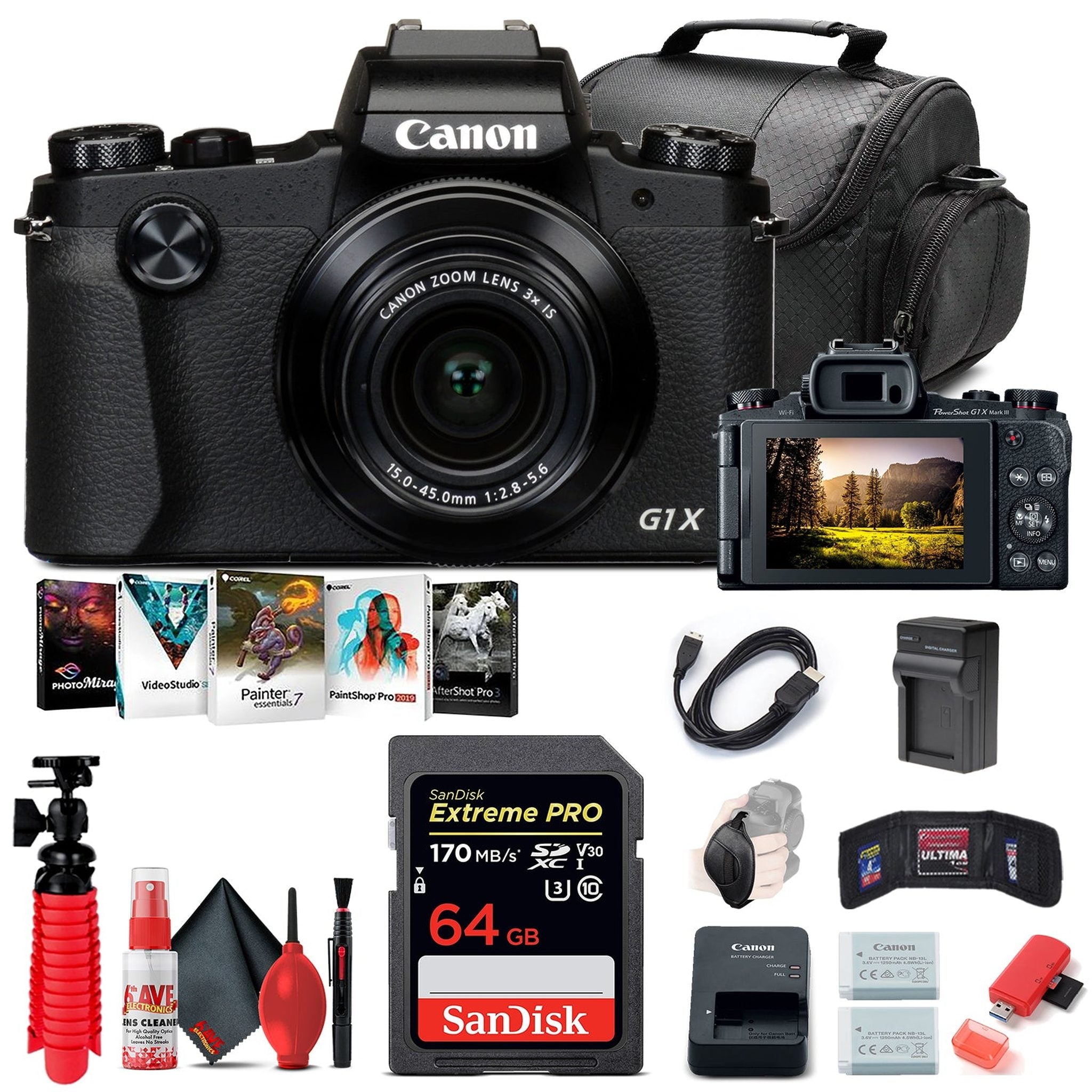 Canon PowerShot G1 X Mark III Digital Camera 2208C001 + 64GB Card + More Canon Intl.