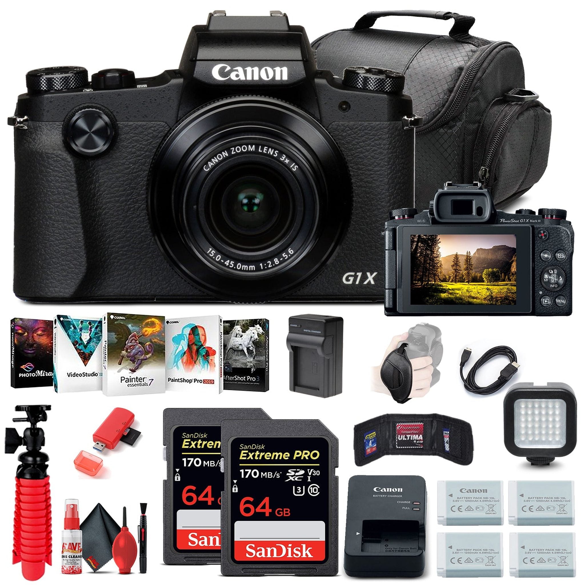 Canon PowerShot G1 X Mark III Digital Camera 2208C001 + 2 x 64GB Cards + More