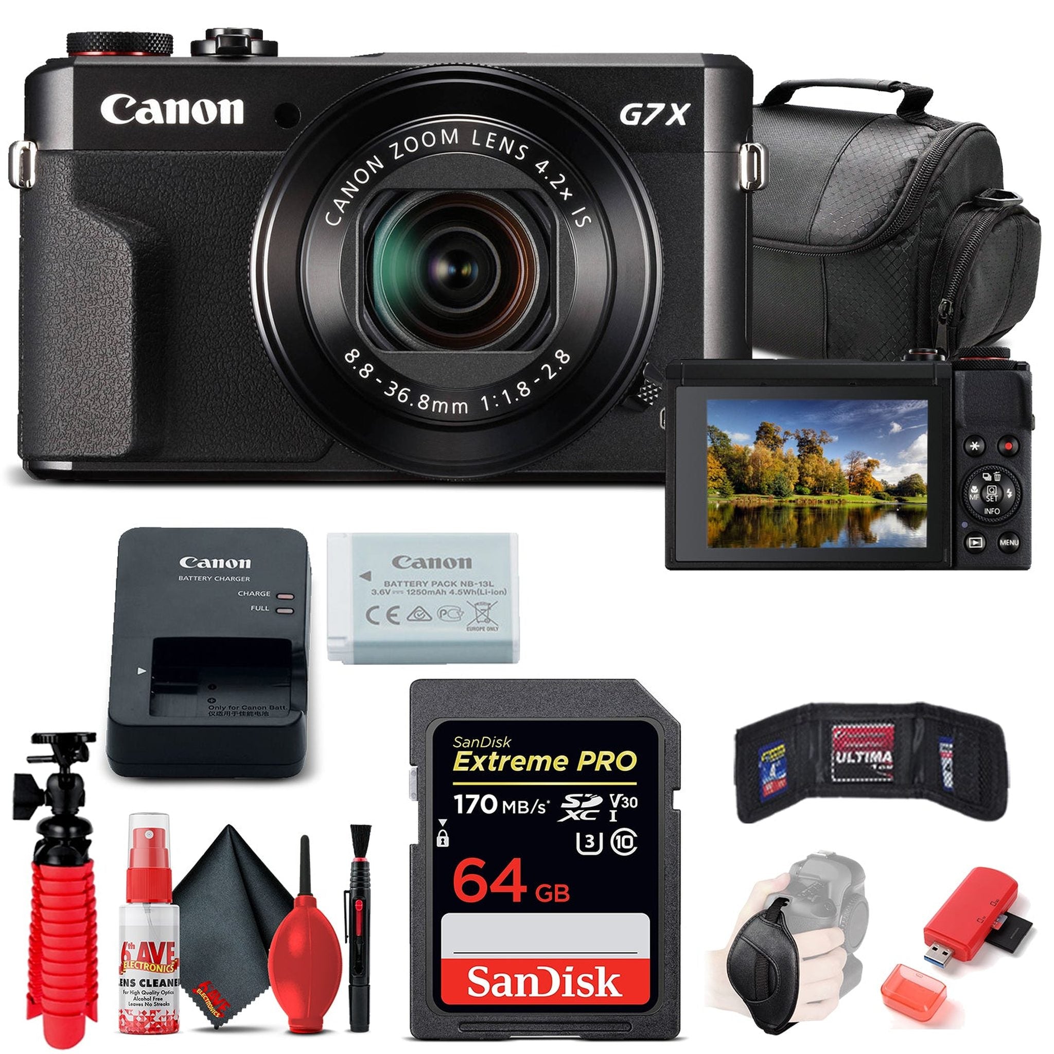 Canon PowerShot G7 X Mark II Digital Camera 1066C001 + 64GB Card + More - Reconditioned
