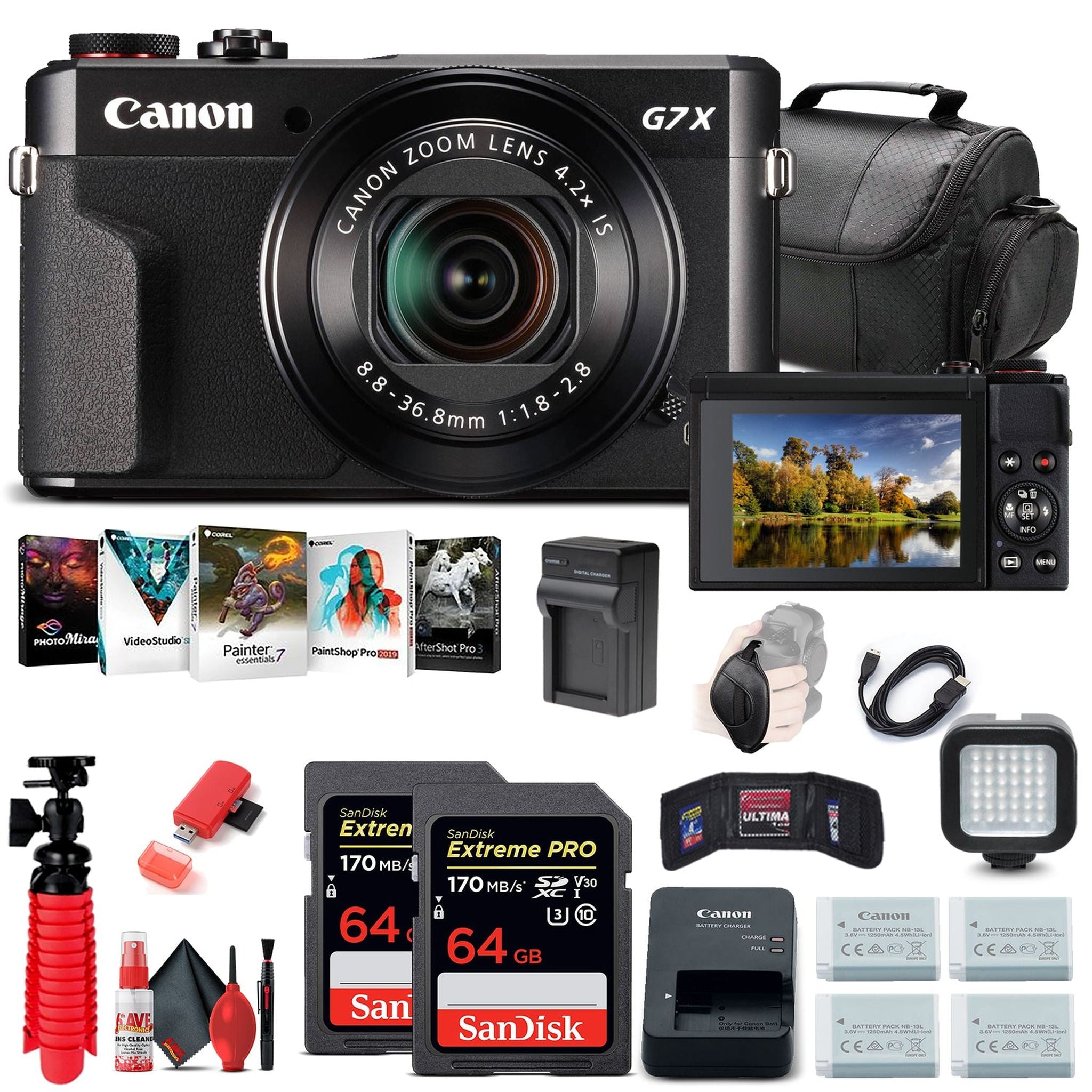 Canon PowerShot G7 X Mark II Digital Camera 1066C001 + 2 x 64GB Cards + More - Reconditioned